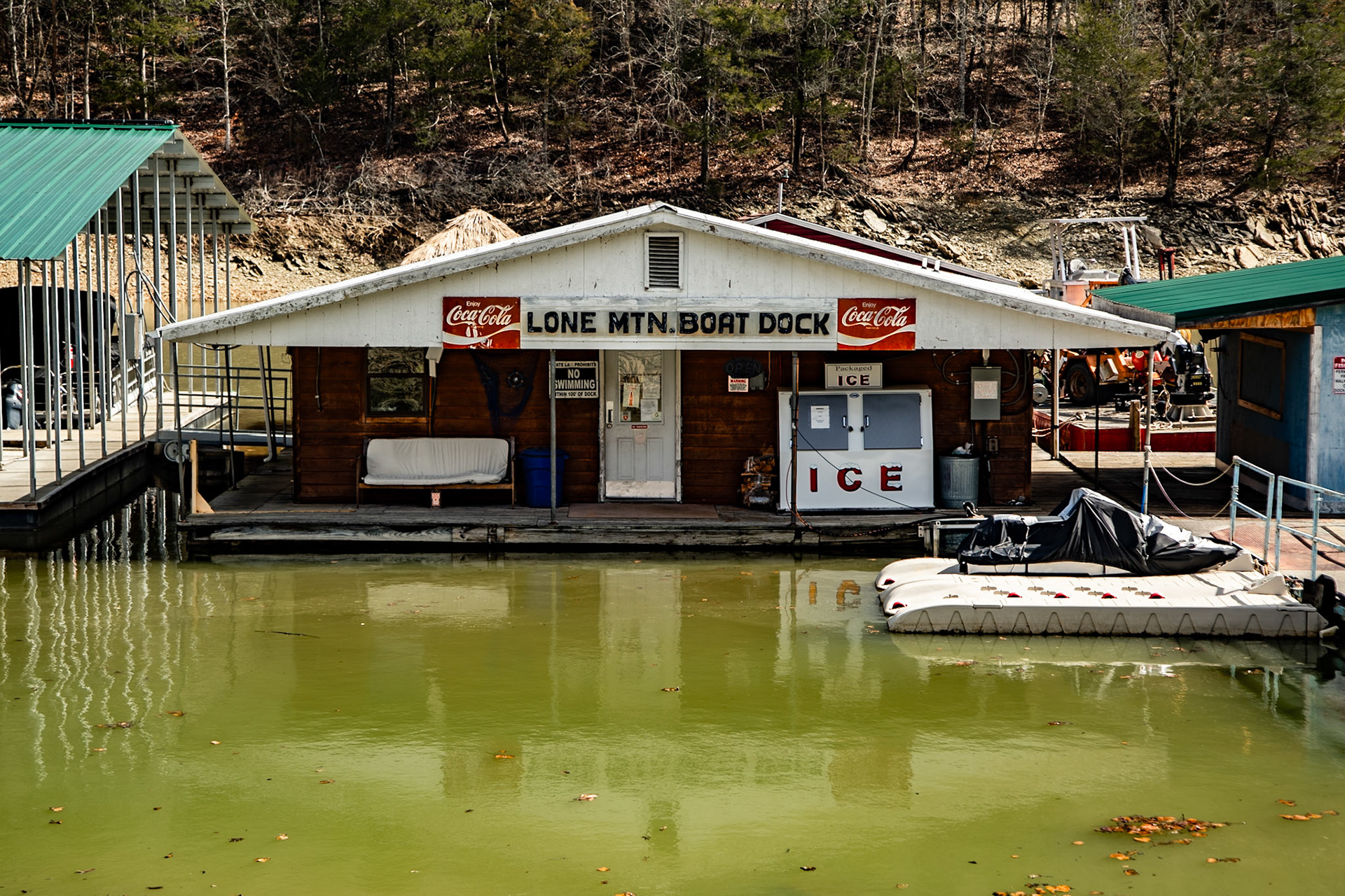 Lone Mountain Boat Dock, March 16, 2025 - As I remember it from the 1950s and 1960s. I feel certain that sign was exactly the same, when fishing sometimes started there with Dad.