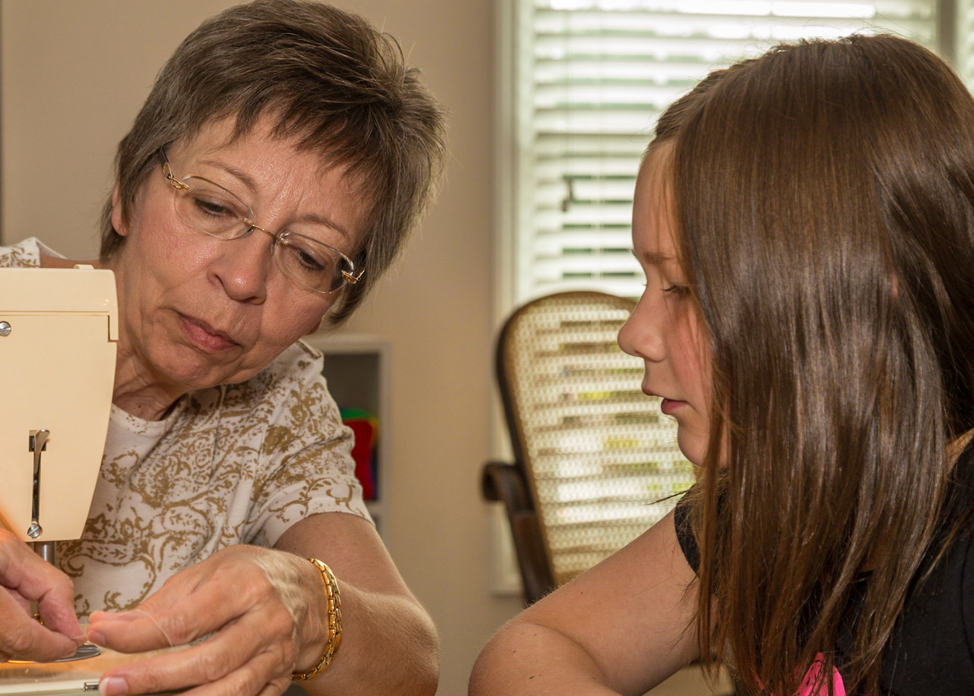 From the beginning of this visit, Raven looked forward to sewing with Grammy. They bought material on the way here. After some hand sewing, Grammy decided it was time to work with the faster sewing machine.