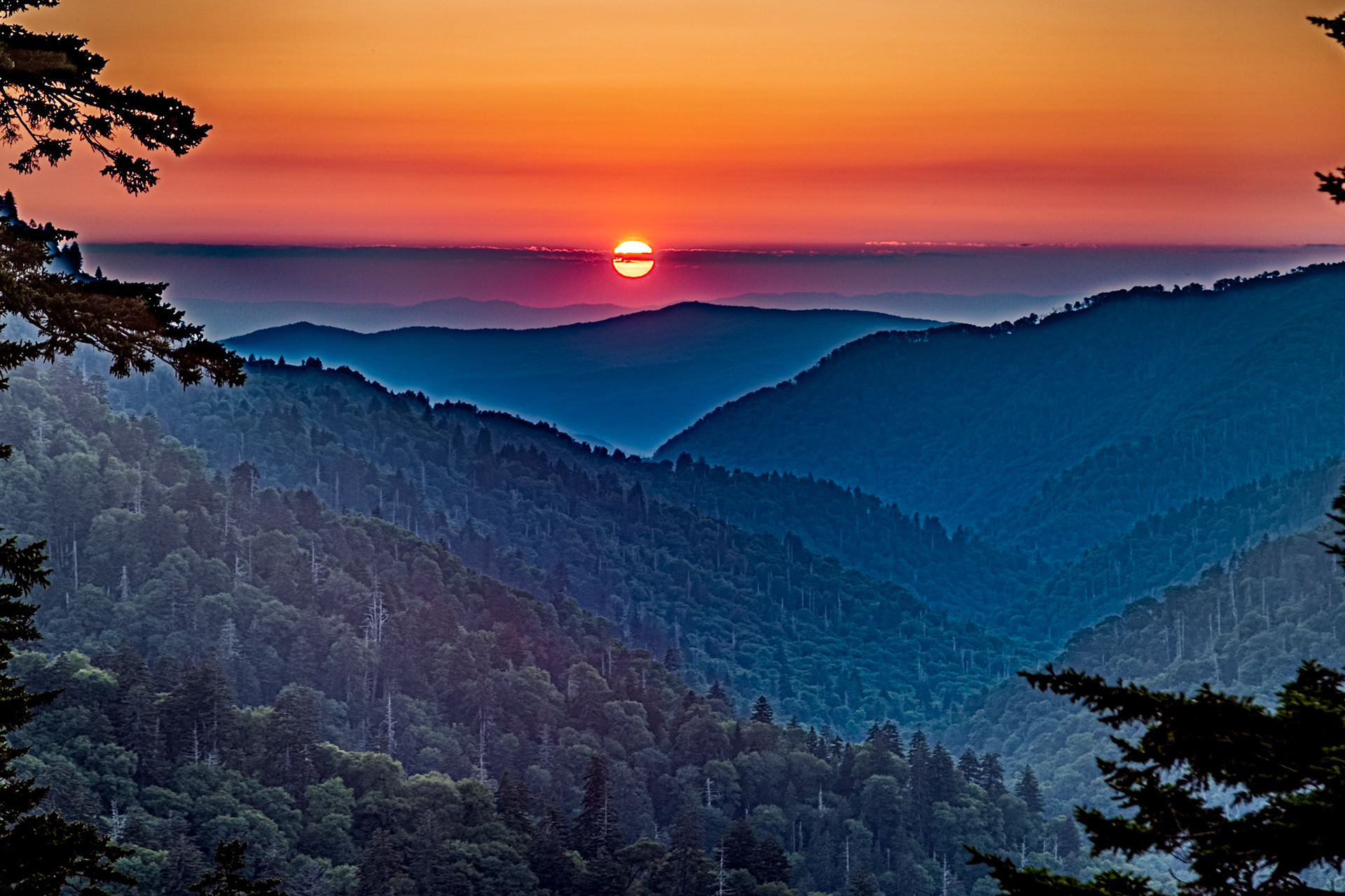 Sunset at Morton Overlook, Great Smoky Mountains National Park, July 11, 2023