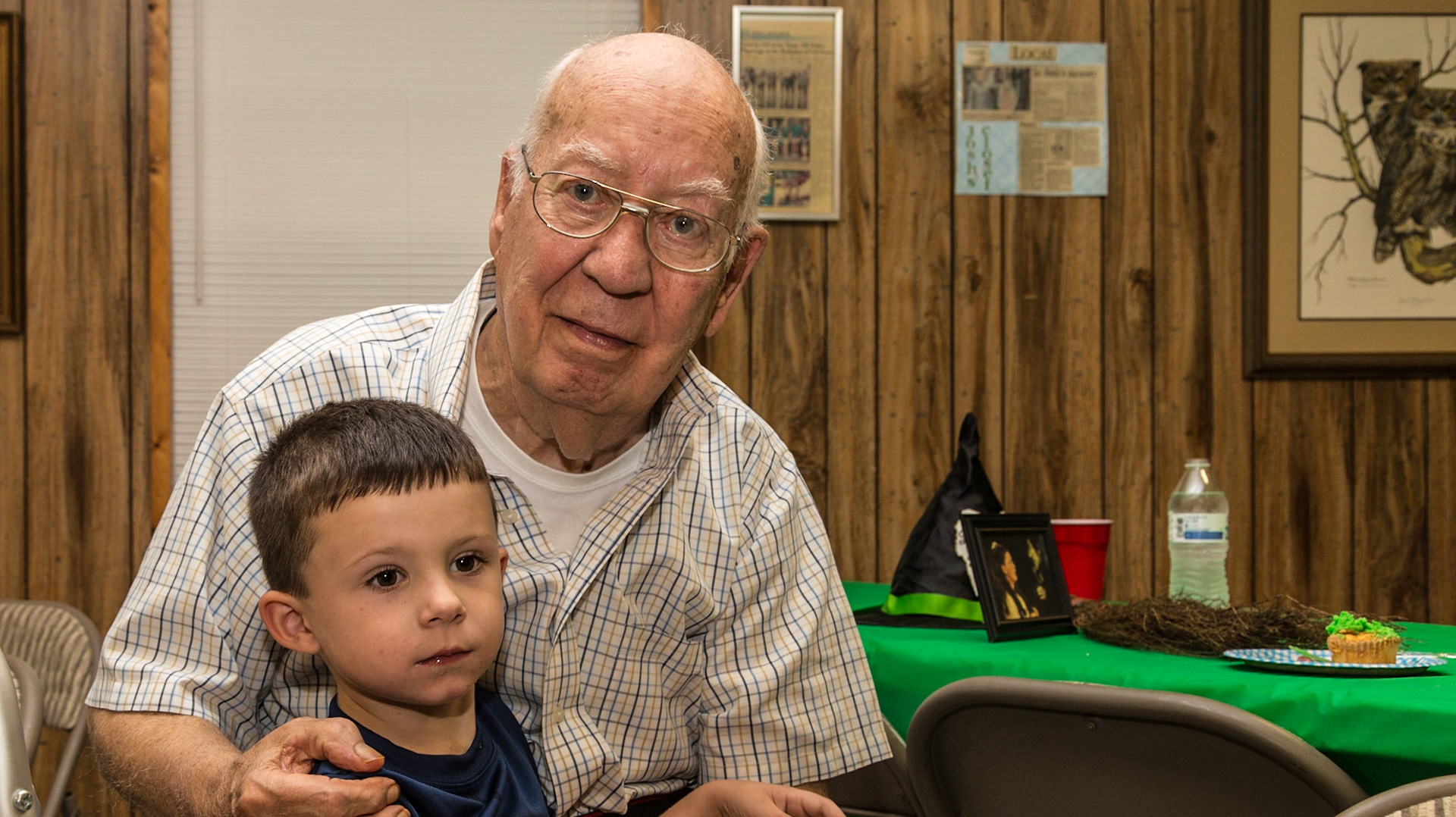 Jim Powell was Raven and Sophia Dixon’s great grandfather.  The pictures were taken at Sophia’s forth birthday party on September 5, 2014.  He died on September 23.  Sonia asked that I take a picture of her and here dad.  In the series I got a pretty good portrait of Sonia as well.  Mr. Powell asked that I take pictures of Nick with him.  I am glad I did and hope Nick knows the reason for his picture when he is old enough to appreciate it.  An interesting side story is that I took pictures of Mr. Powell’s wife at Sophia’s second birthday party – caught her with an incredible smile that seemed to truly capture her spirit.  I know lot of people will miss these impressive people.