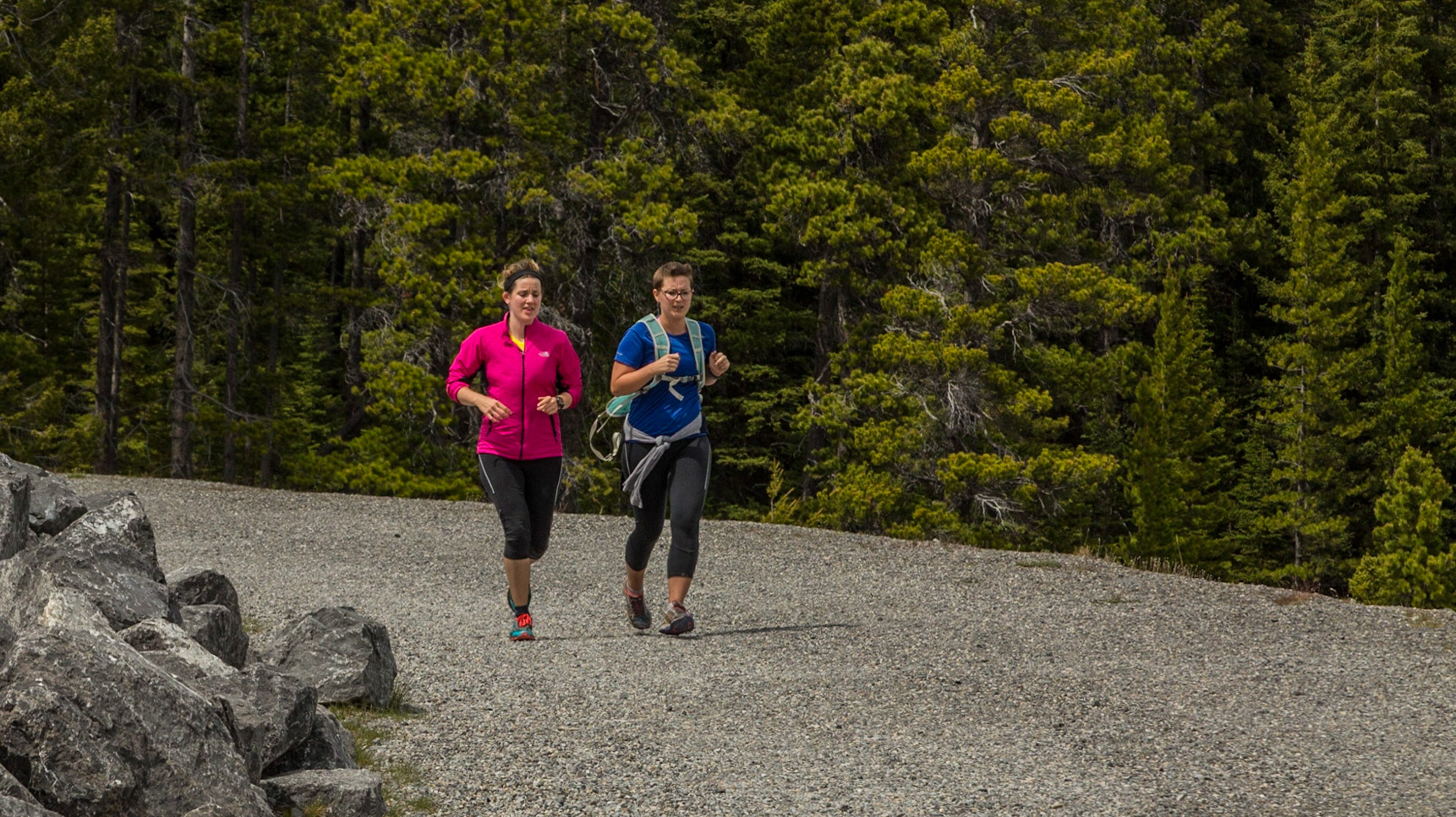 Leaving our car, to explore the area around this lake, two woman came toward us, running across the dam. They made a nice scene of fellowship.