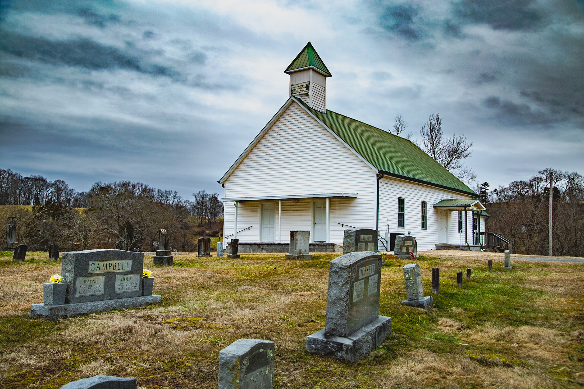 Many people visit the Primitive Baptist Church in Cades Cove of Great Smoky Mountain National Park and walk through the cemetery there.  I sense most wouldn’t have reason to know how many churches look similar, with cemeteries, inscriptions and dates.