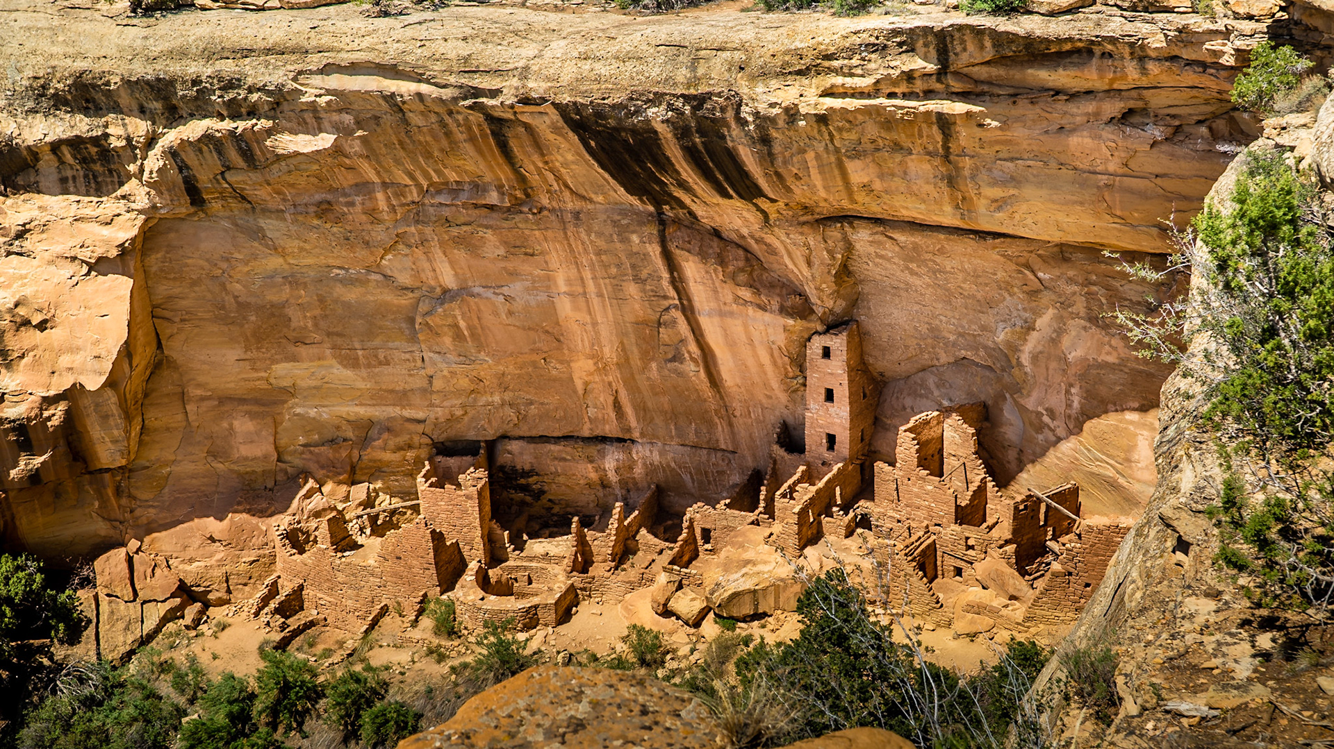 Ancent cliffside dwelling with tower
