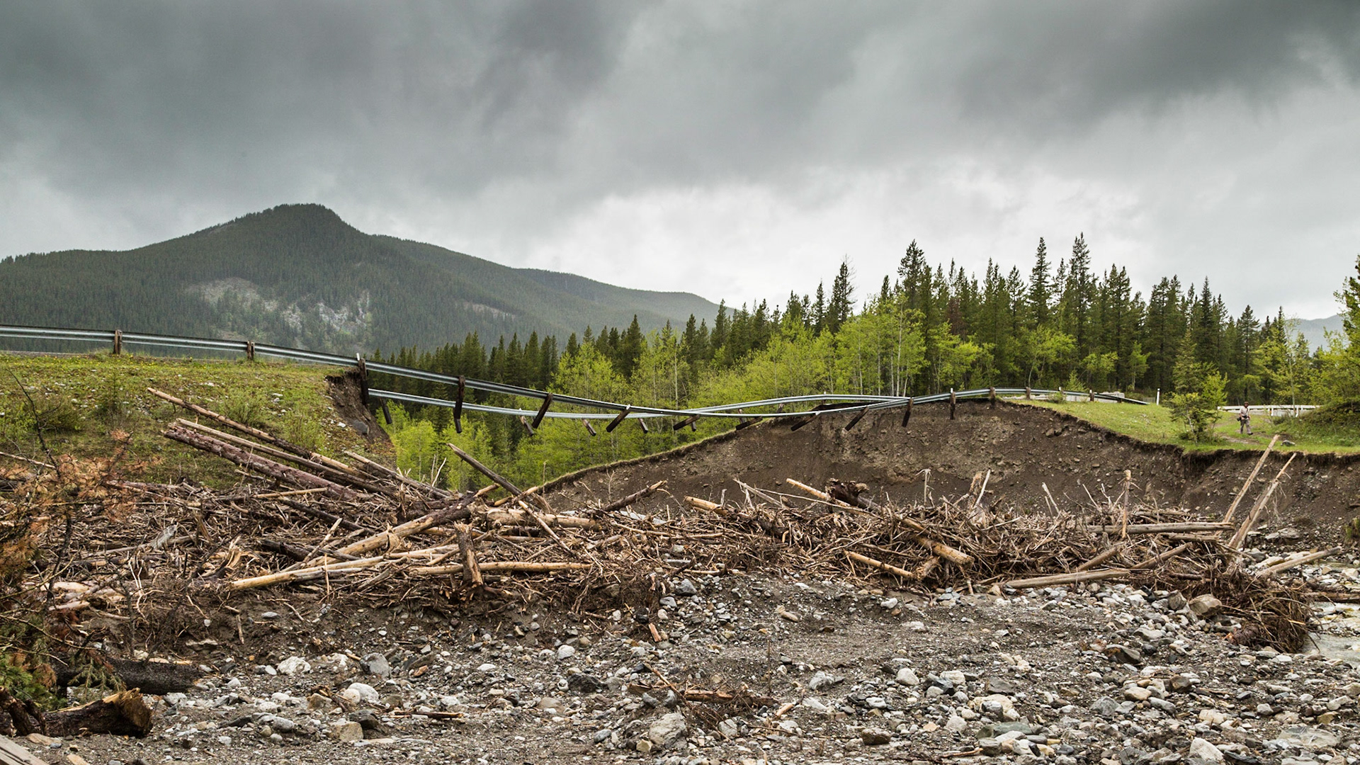 A while after we left the prairie dogs and headed north on Highway 40, still following the Highwood River, we found a place where the highway had been completely washed out. A minor detour through the rubble was interesting. We probably spent thirty minutes exploring the mess. Later, when we were in Calgary, we learned that there had been exceptional flooding in the region a couple of years earlier.