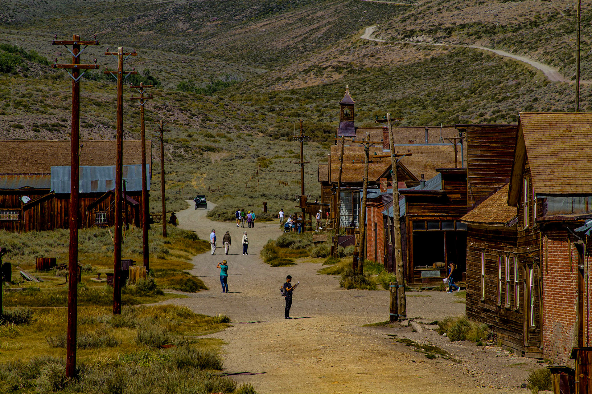 Other than Yosemite Village, our goal for the day was Bodie.  I had heard of the town for some time as a gold mining community that was adopted by the California State Park system, with the deteriation pretty much halted.  The town is in better condition than most ghost towns I visited in May of this year.  Apparently, mining in Bodie continued a couple of decades after the mining activities I explored in White Pine County, Nevada.