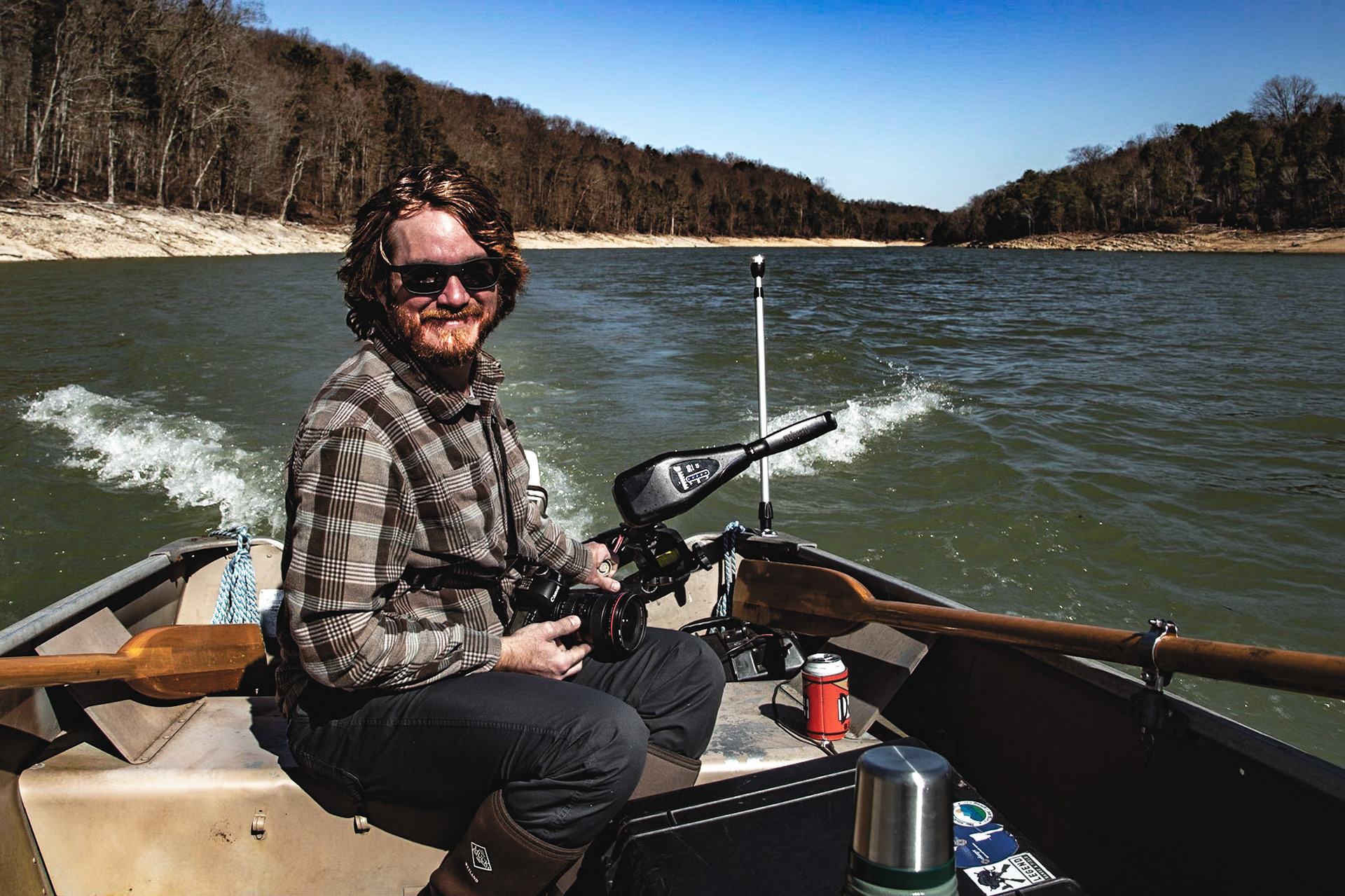 Mark Lewis and Mark Lewis - In the 1950s and 60s, I was in a simple boat like this many times, coming out of this Bear Creek branch of Norris Lake my Dad, the banker Mark Lewis. The Mark Lewis in the picture is my son. When I was very young, Dad drove, as this Mark Lewis is driving here. With Dad, we were fishing, which very often included some time in the Lone Bottom cove where he grew up - before Norris Lake (1903 until he moved to New Tazewell). This trip was for the purpose of visiting that cove. Son, Mark Lewis, brought good food and took good care of me. Dad didn’t have anything like this fancy trolling motor. However, this Mark’s main motor is pretty much a modern version of the motor Dad had. Parrot Heads know two quotes that belong here.  “Go fast enough to get there; But slow enough to see.  Moderation seems to be the key.” &amp; “Who gets to live like this?”  I get to live like this, and I’m thankful.  (36°21'15.966" N 83°40'1.956" W)