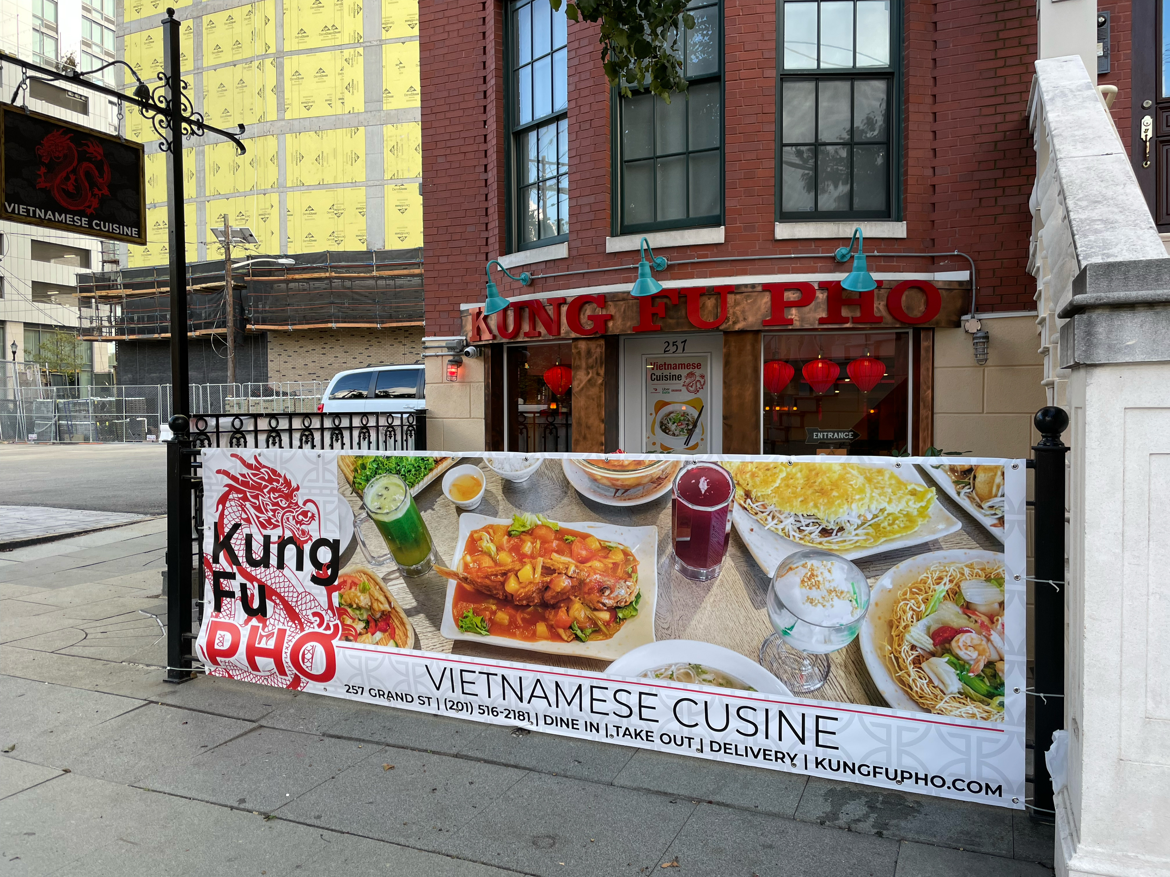 Designed, printed in house, grommeted and installed for Kung Fu Pho of Liberty Harbor