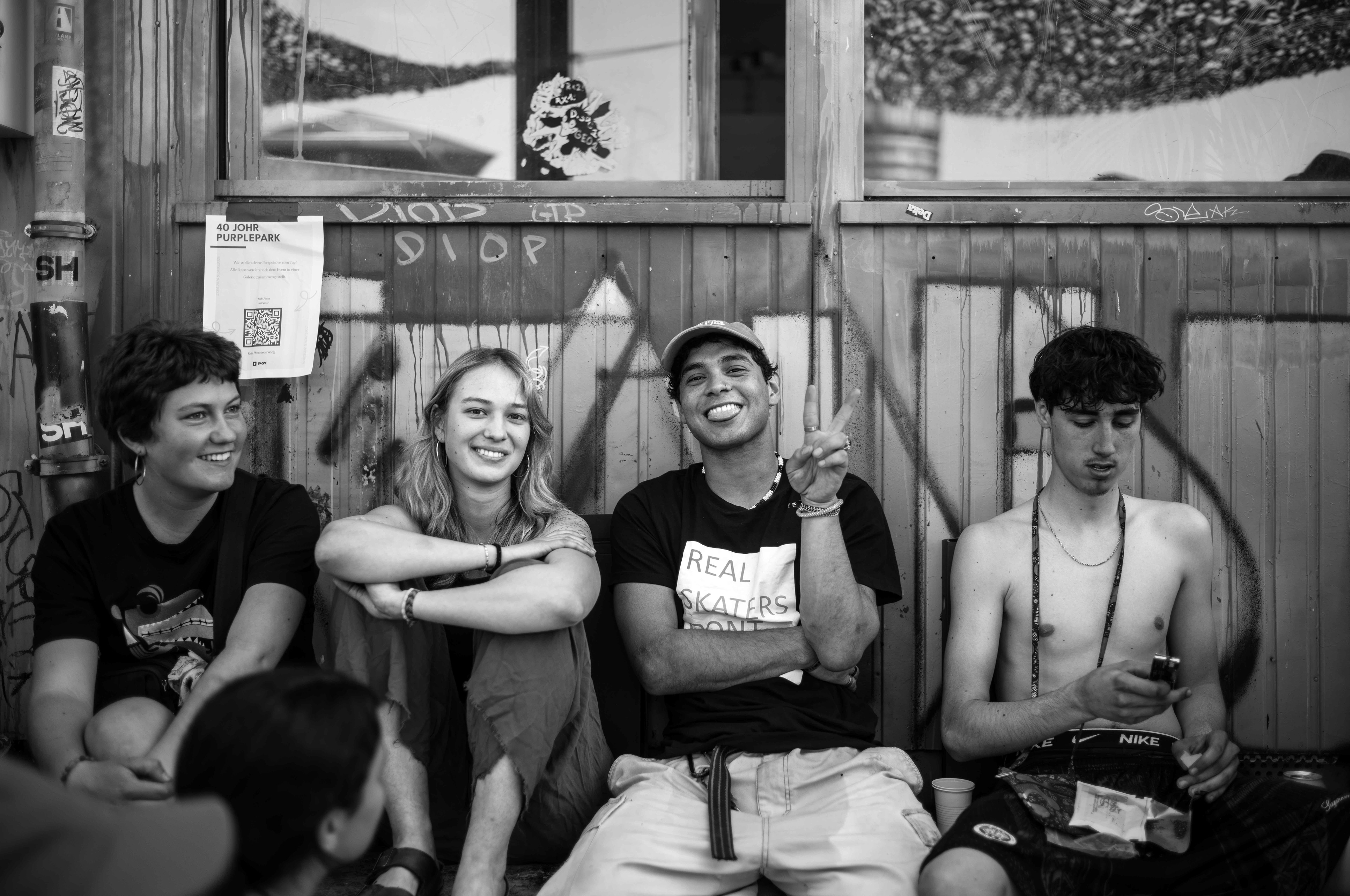 At the anniversary festival of Purple Park Basel, four teenagers sit together, united by their love for skateboarding. In their relaxed posture and shared focus, you can feel the passion they have for the sportand for each other. It’s a quiet celebration of community and friendship. Photography by Carmine Castelli