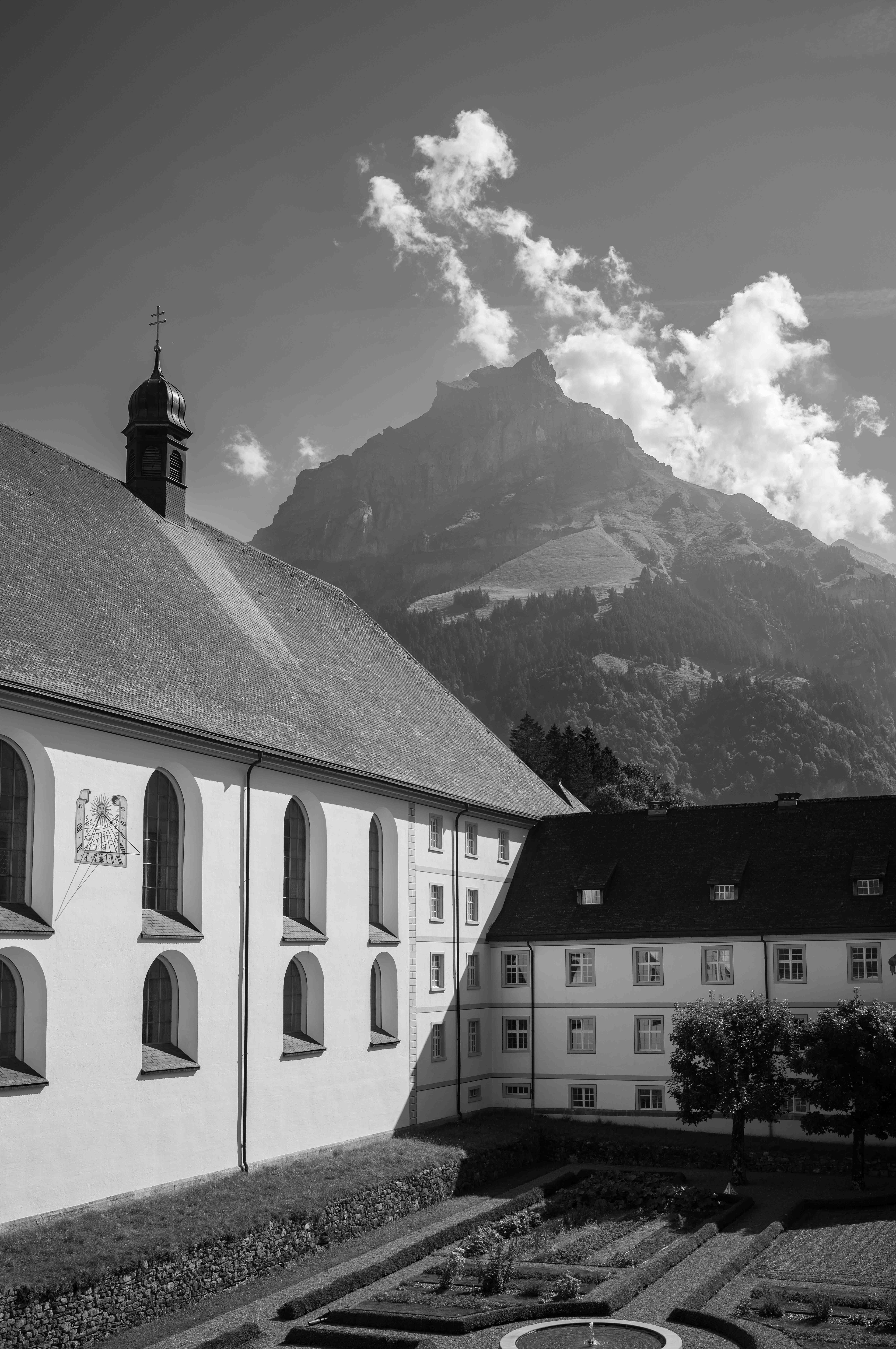 Here is the view from above looking down into the courtyard of Engelberg Abbey during the tour with Abbot Christian