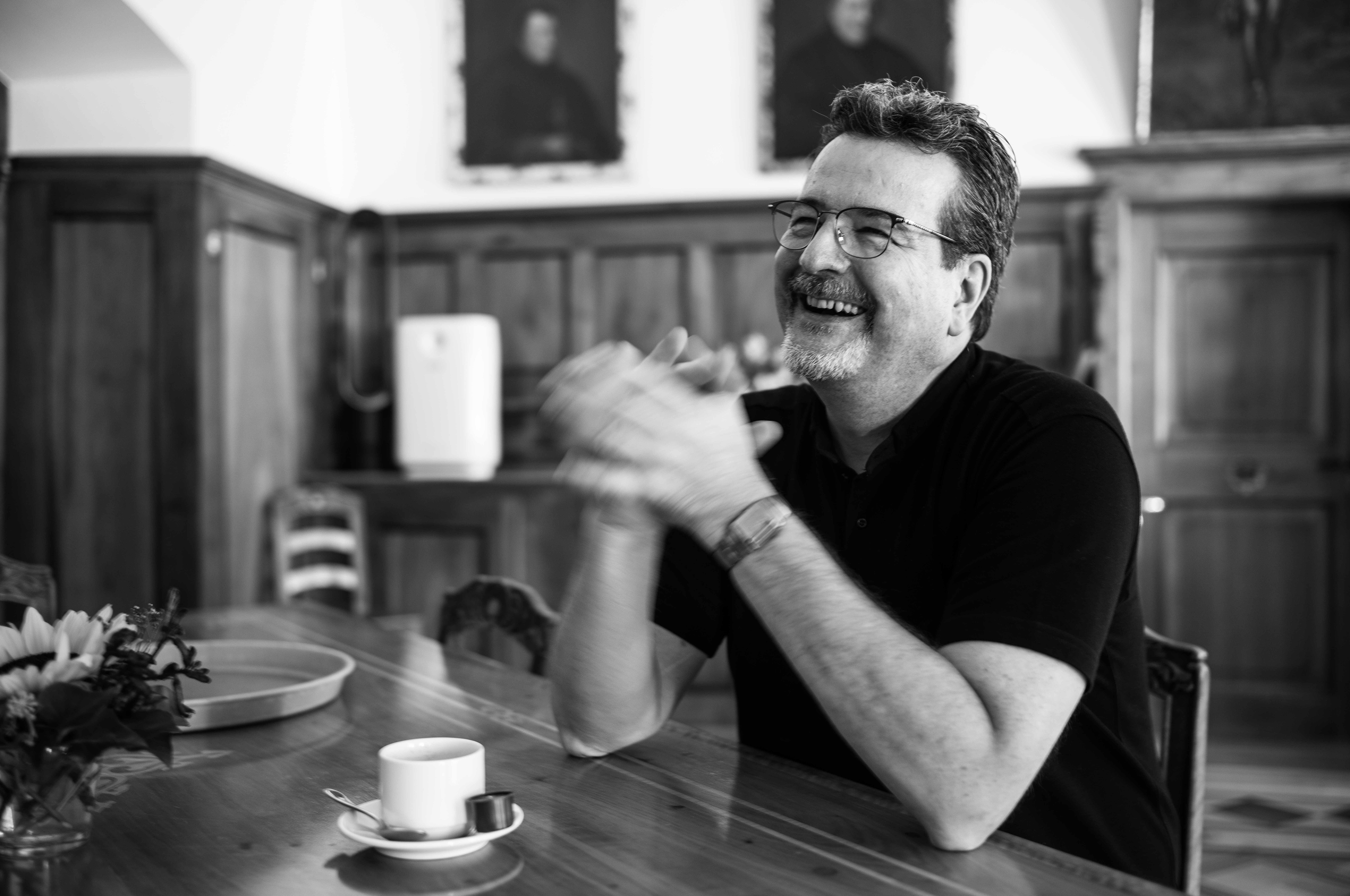 Portrait of Abbot Christian, Engelberg Abbey. Here I am with him, having lunch together and talking about the challenges faced by an abbot in a monastery. But he hasn't lost his sense of humor.