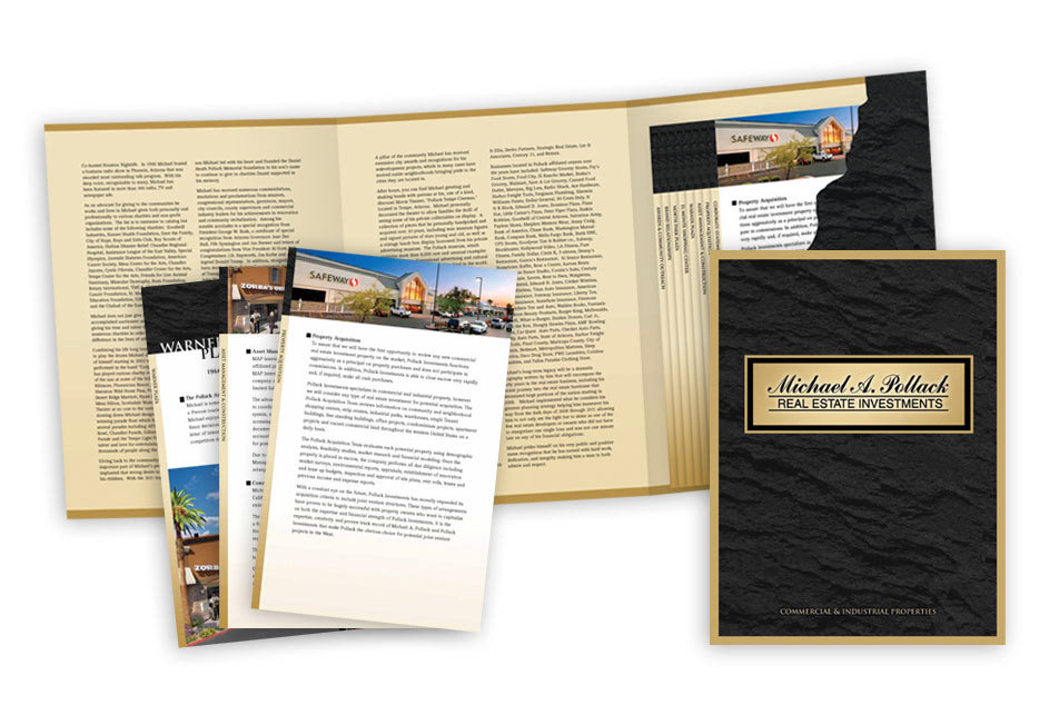 Pollack Real Estate trifold brochure pocket folder & sell sheets