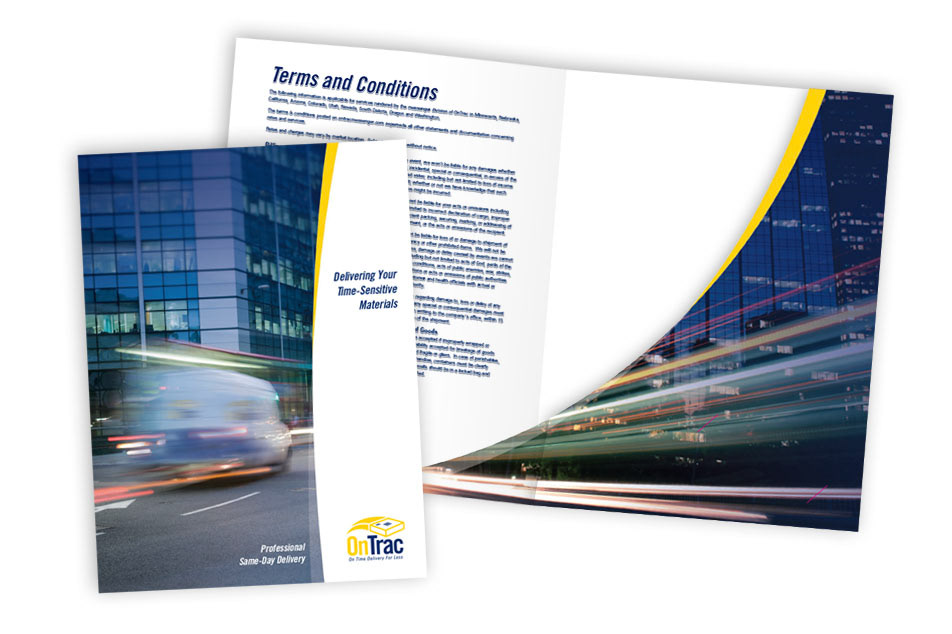 OnTrac Messenger brochure with custom pocket