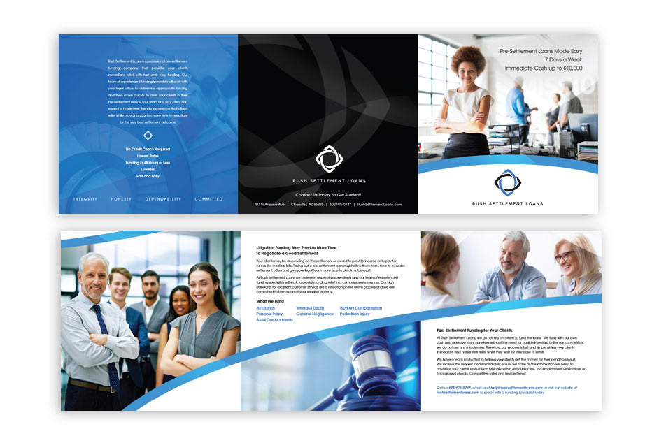 Rush Settlement Loans square trifold brochure