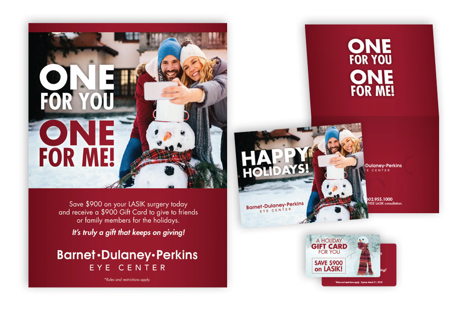 Barnet Dulaney Perkins holiday counter card, gift card & gift card holder