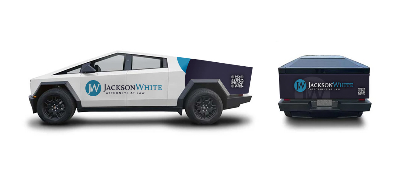Jackson White Law cyber truck wrap