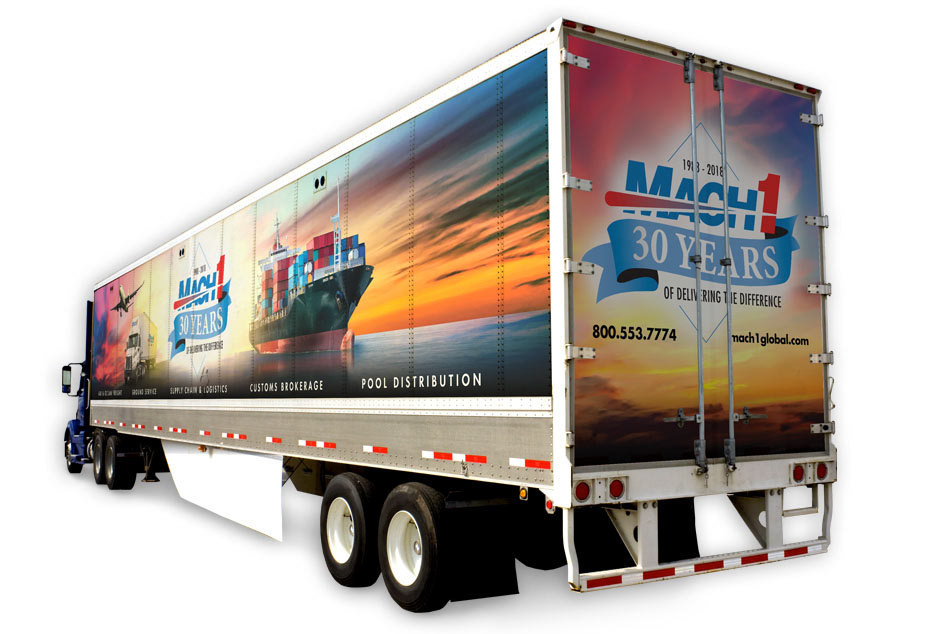 Mach 1 Global 30 year anniversary trailer wrap