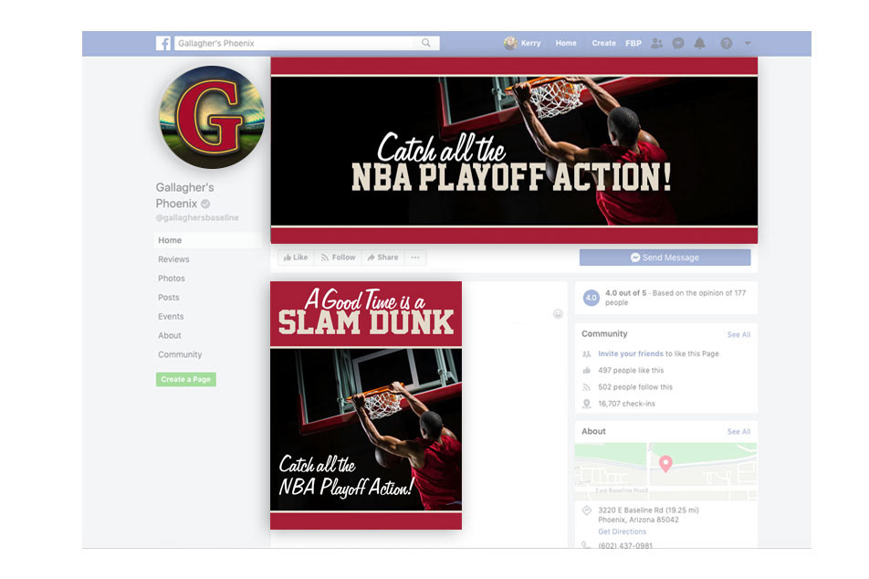Gallagher's Slam Dunk Facebook icon, header & ad