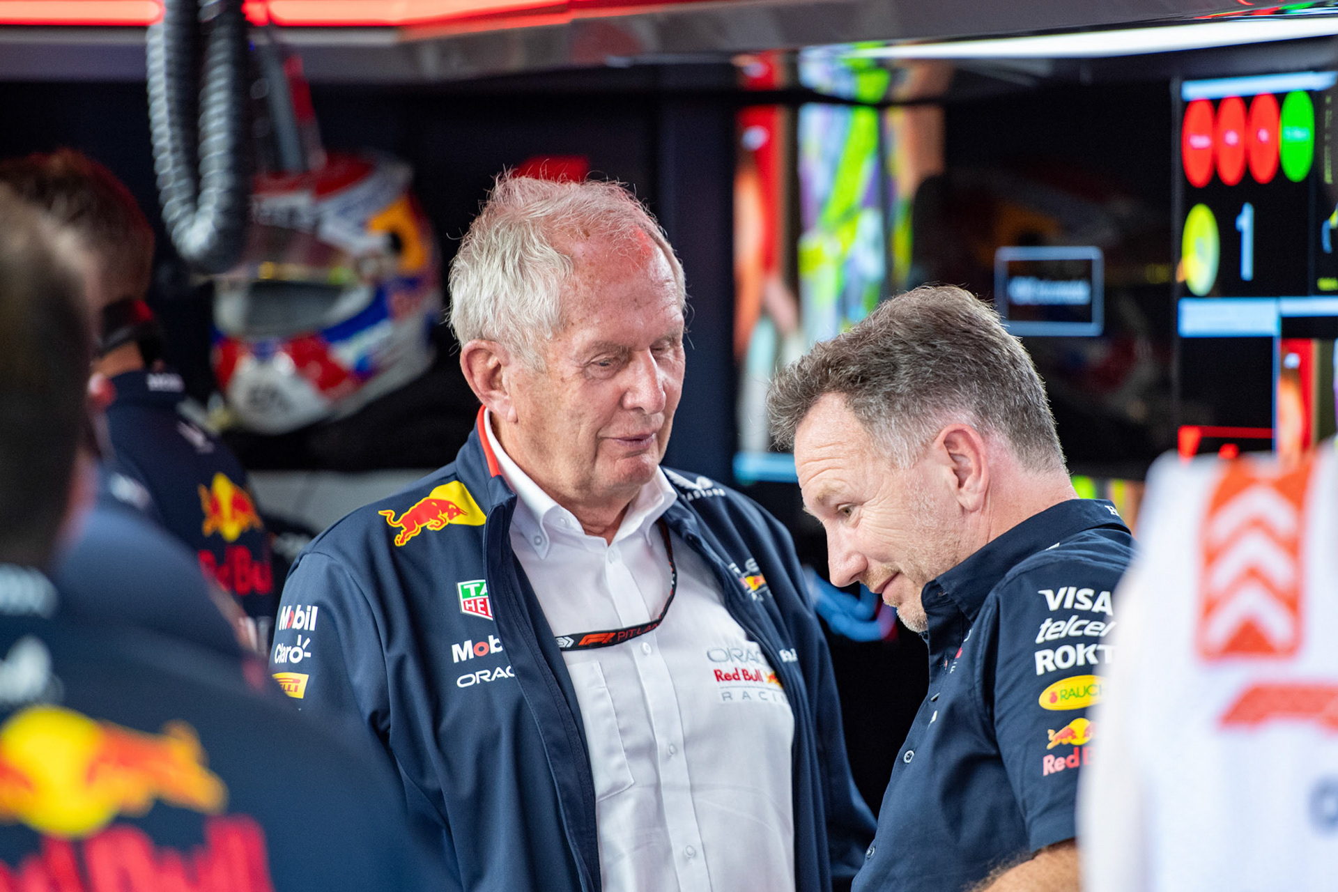 Dr. Helmut Marko und Christian Horner, Oracle Red Bull Racing; Formel1 GP Monaco Freitag, 24.05.2024