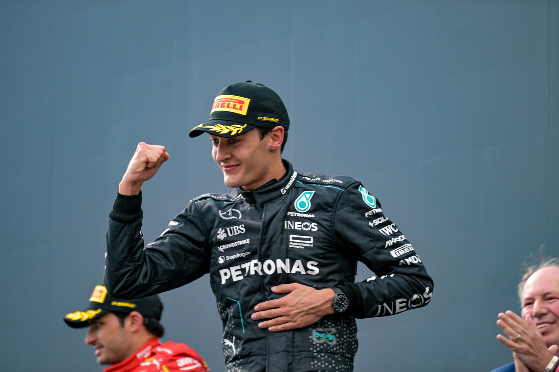 George Russell #63, Mercedes-AMG Petronas F1 Team auf dem Podium.;Formel 1 GP Austria / Österreich. Sonntag, 30.06.2024