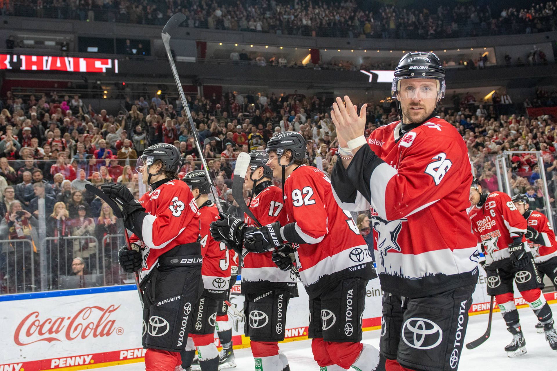 David Mcintyre, Hakon Hänelt, Jan Luca Sennhenn, Tim Wohlgemuth; DEL Kölner Haie - Frankfurter Löwen, 16.02.2024