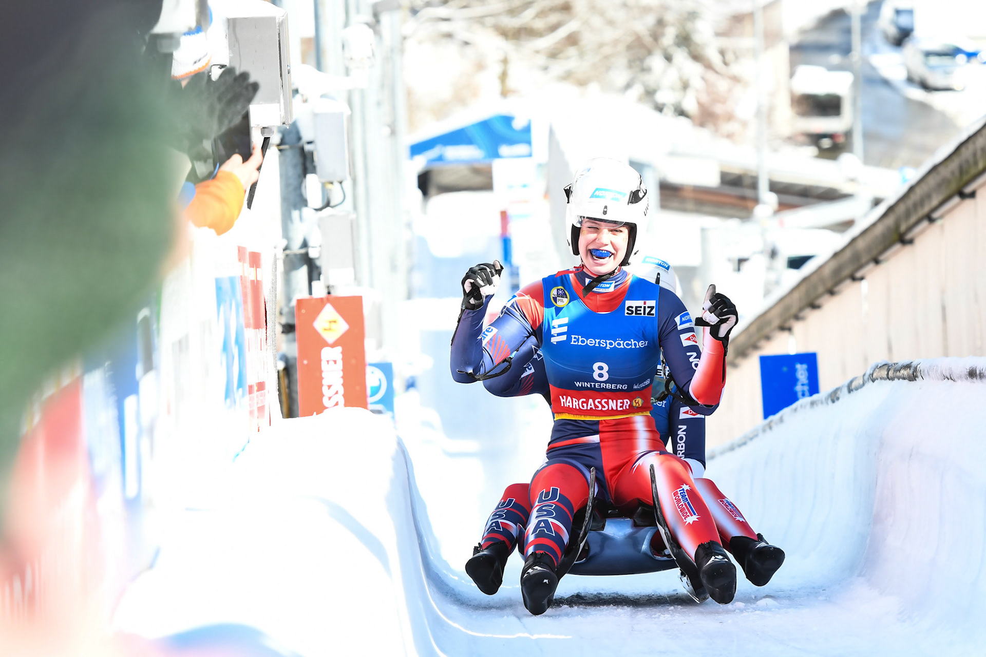 Chevonne Chelsea Forgan, Sophia Kirkby, USA; Eberspächer Luge World Cup; Veltins Eisarena Winterberg 25.02.2023