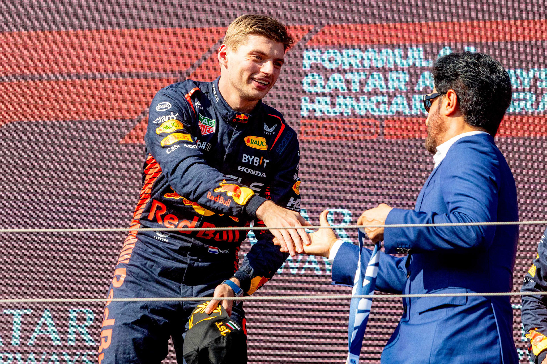 Max Verstappen (NED) Red Bull Racing und Mohammed bin Sulayem;Formel 1 GP Budapest / Ungarn. Sonntag, 23.07.2023