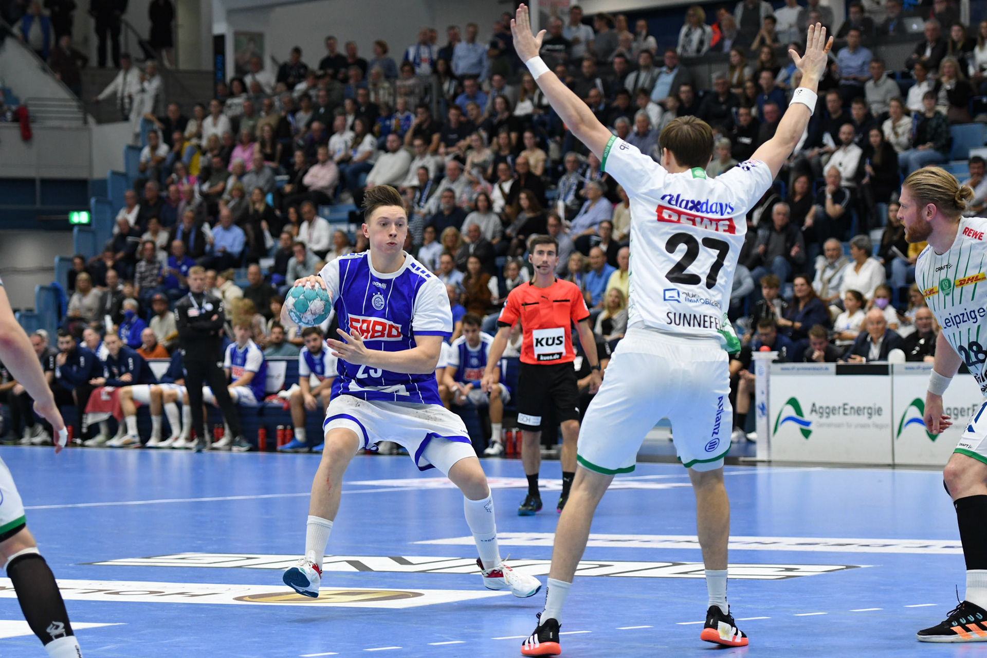 Ole Pregler #23; Handball Bundesliga; VfL Gummersbach - SCDHFK Leipzig 09.10.2022