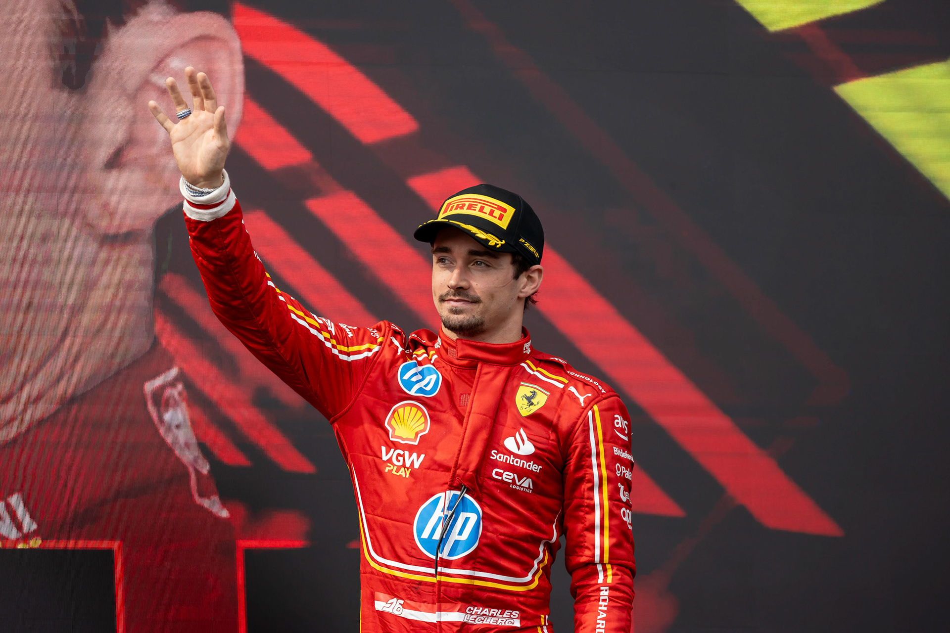 Charles Leclerc #16, Scuderia Ferrari auf dem Podium.; F1 GP Imola / Italien Sonntag, 19.05.2024