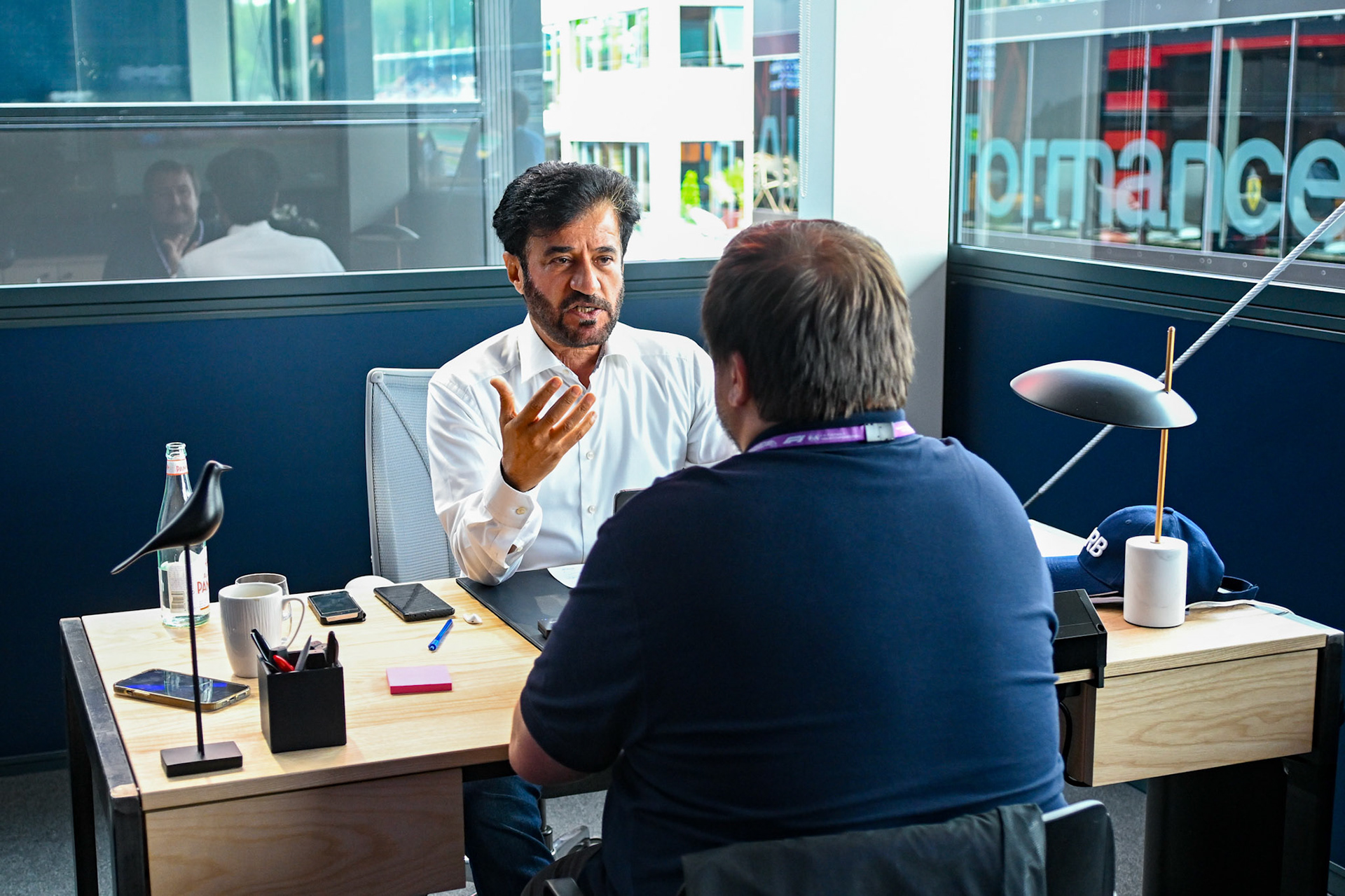 Mohammed bin Sulayem im Interview mit Christian Nimmervoll; Formel 1 GP Spa Francorchamps/ Belgien. Samstag, 29.07.2023