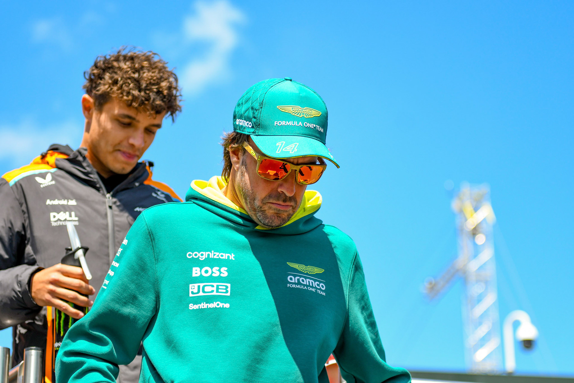 Fernando Alonso #14, Aston Martin Aramco F1 Team und Lando Norris #4, McLaren Formula 1 Team;Formel 1 GP Spa / Belgien. Sonntag, 28.07.2024