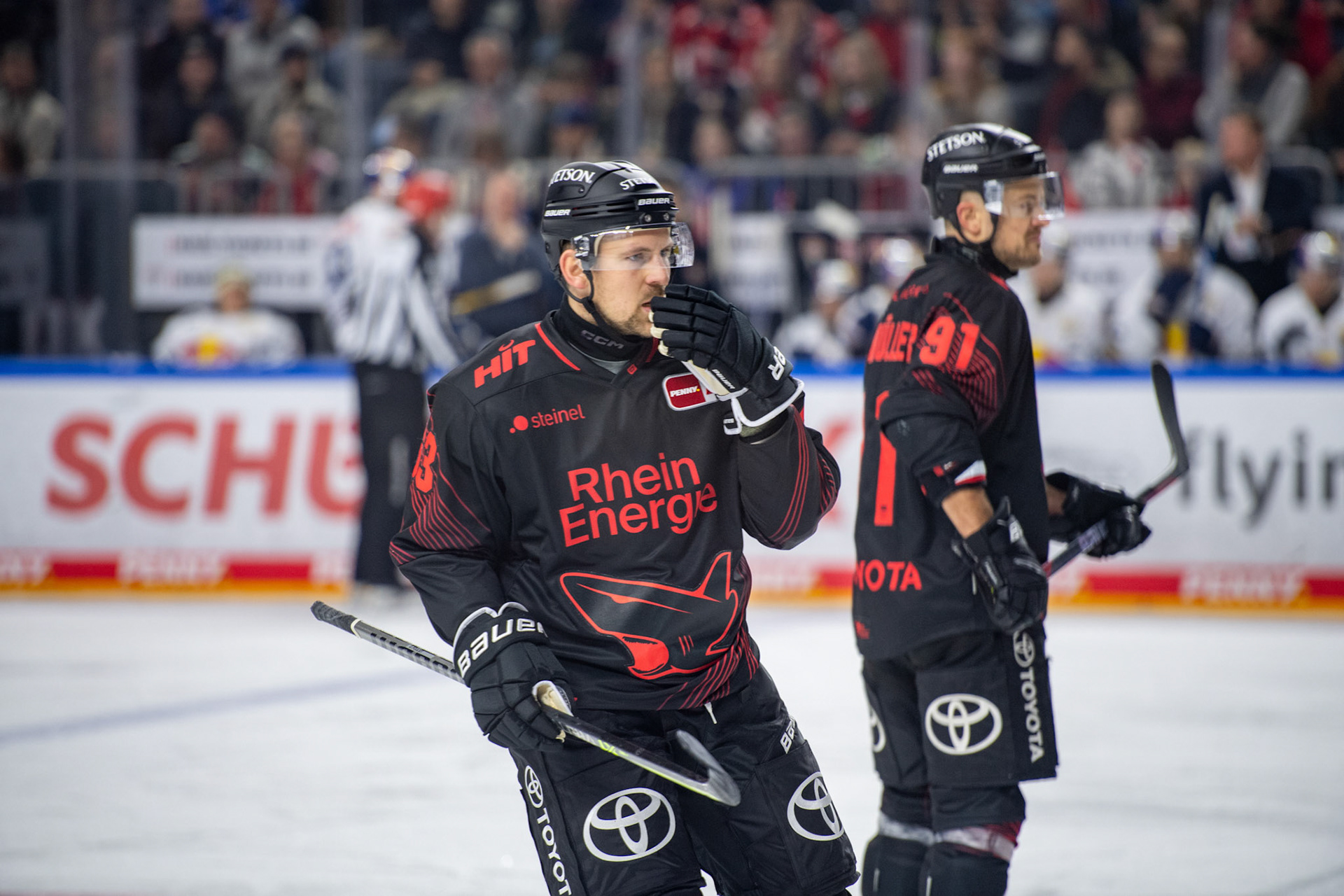 Patrick Sieloff und Moritz Mueller; DEL Kölner Haie - EHC Red Bull München, 05.01.2024