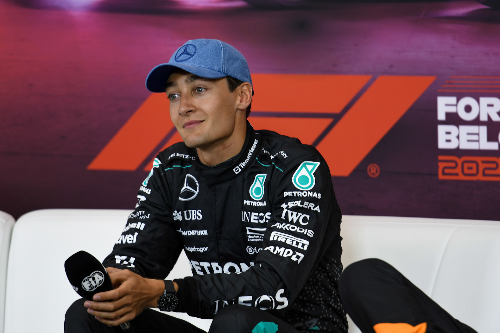 George Russell #63, Mercedes-AMG Petronas F1 Team in der Pressekonferenz;Formel 1 GP Spa / Belgien. Sonntag, 28.07.2024