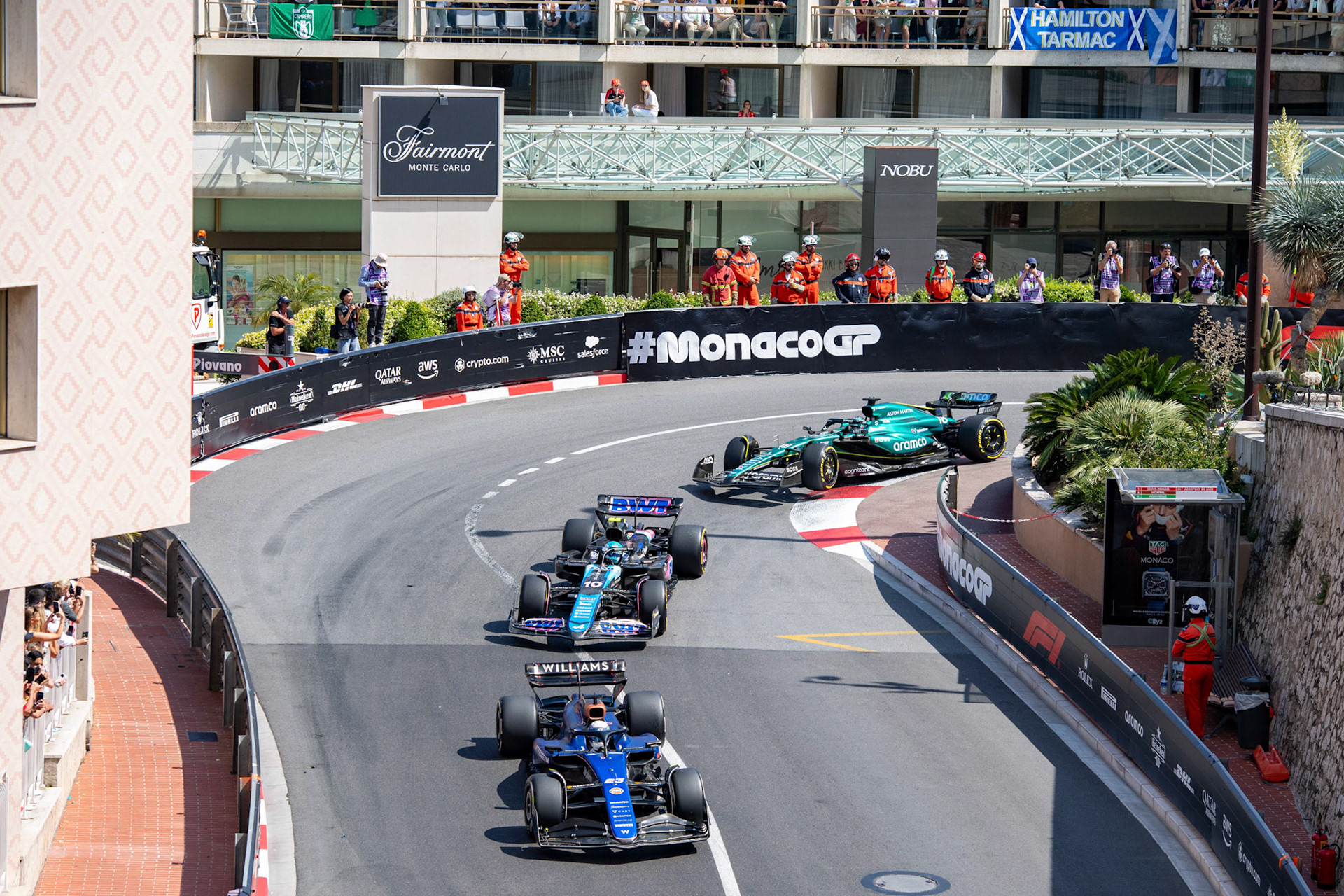 Alexander Albon #23, Williams Racing und Pierre Gasly #10, BWT Alpine F1 Team und Lance Stroll #18, Aston Martin Aramco F1 Team; Formel1 GP Monaco Sonntag, 26.05.2024