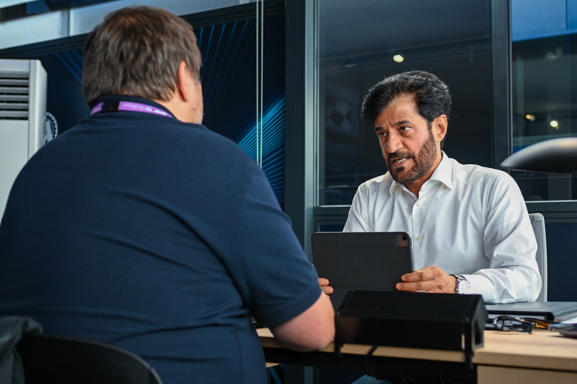 Mohammed bin Sulayem im Interview mit Christian Nimmervoll; Formel 1 GP Spa Francorchamps/ Belgien. Samstag, 29.07.2023