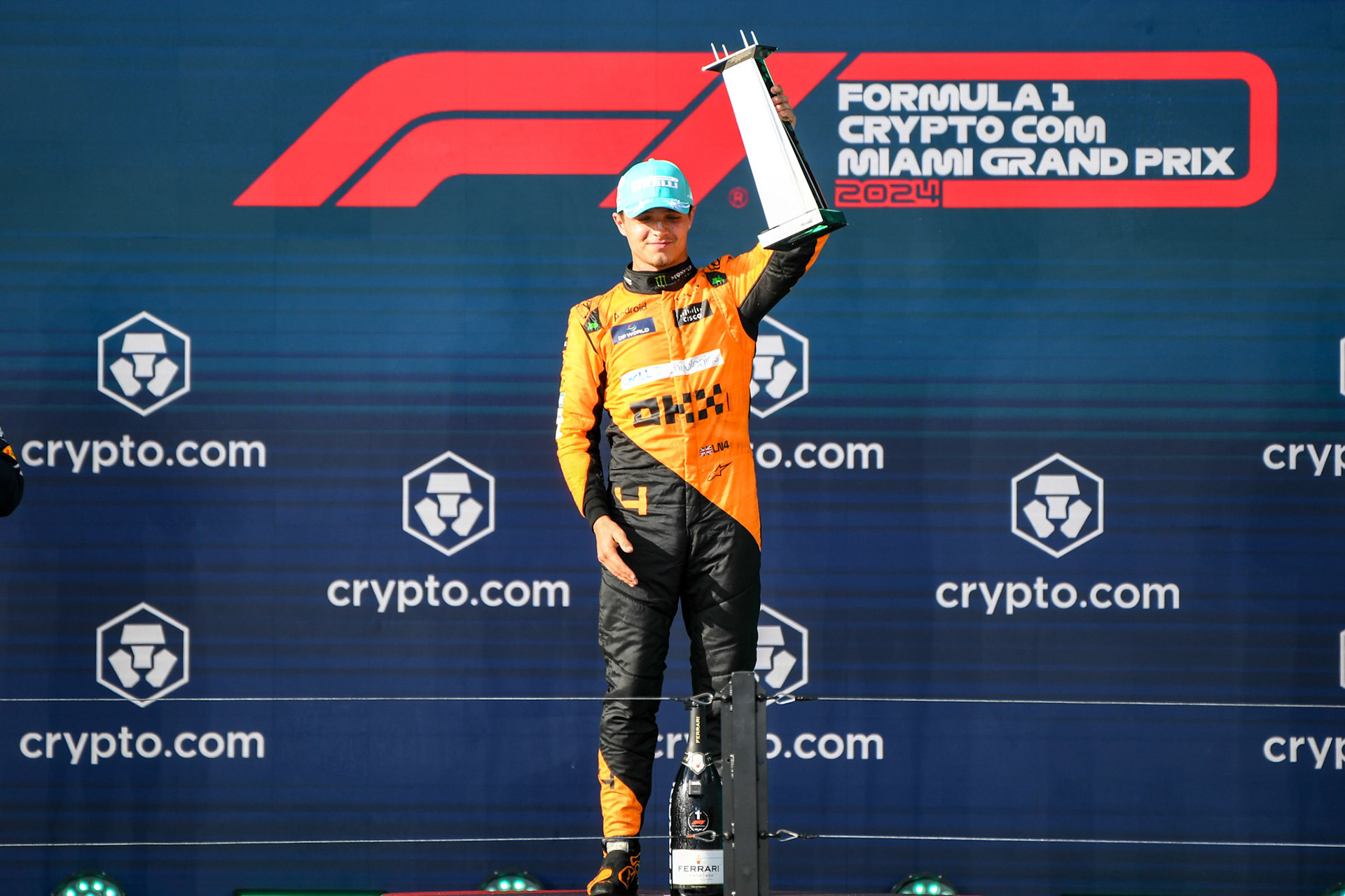 Lando Norris #4, McLaren Formula 1 Team auf dem Podium; Formel 1 GP Miami / USA. 05.05.2024