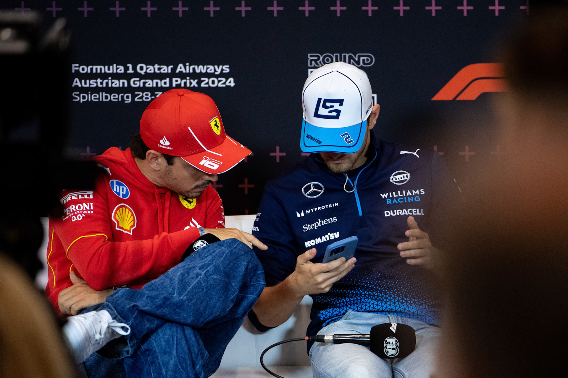 Charles Leclerc #16, Scuderia Ferrari und Logan Sargeant #2, Williams Racing;Formel 1 GP Austria / Österreich. Donnerstag, 27.06.2024