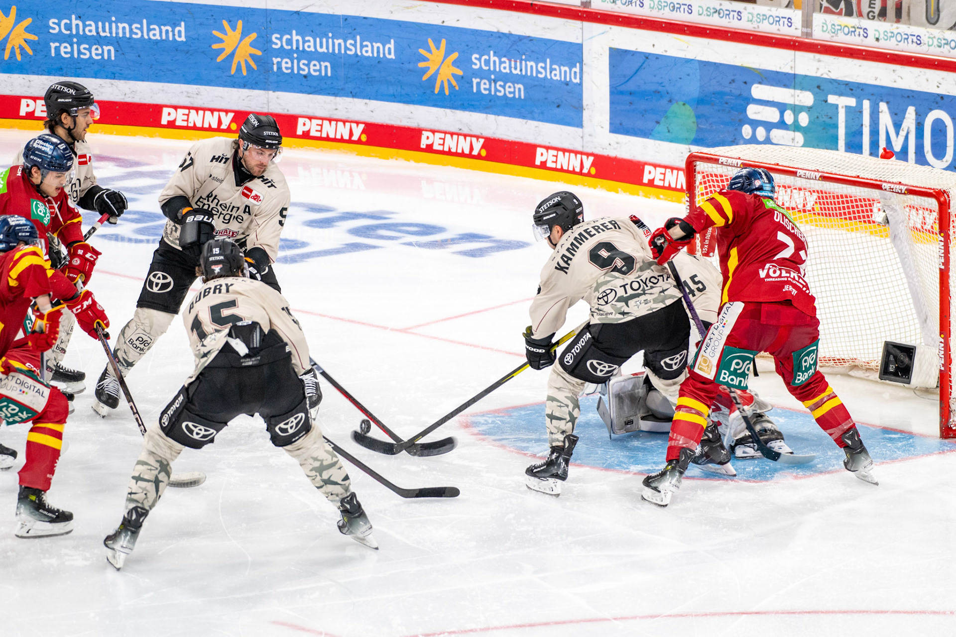Maximilian Kammerer, Louis Marc Aubry, Kohen Olischefski, Brady Austin; DEL Düsseldorfer EG - Kölner Haie, 25.02.2024