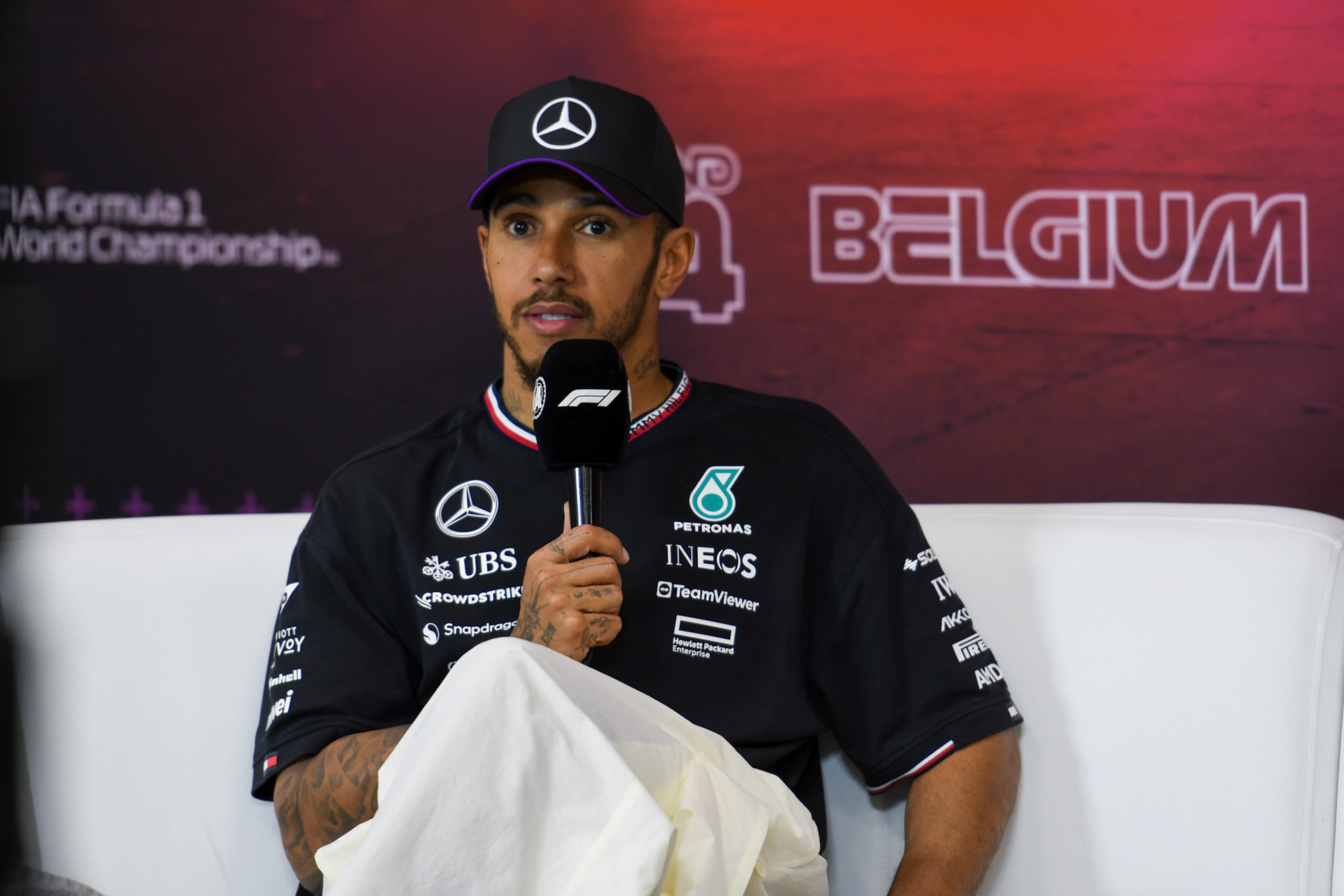 Lewis Hamilton #44, Mercedes-AMG Petronas F1 Team in der Pressekonferenz;Formel 1 GP Spa / Belgien. Sonntag, 28.07.2024