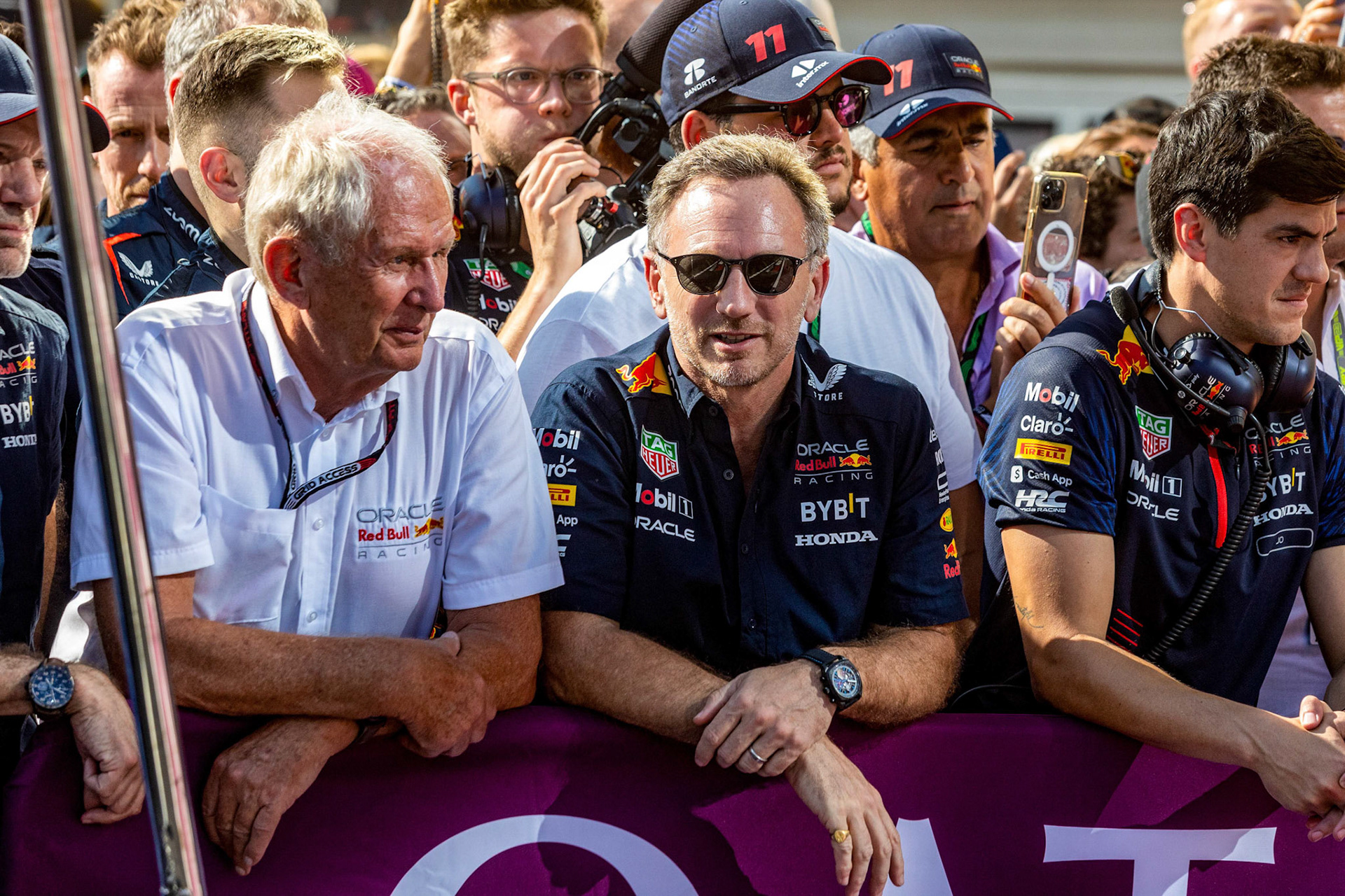 Dr. Helmut Marko und Christian Horner, Red Bull Racing; Formel 1 GP Budapest / Ungarn. Sonntag, 23.07.2023