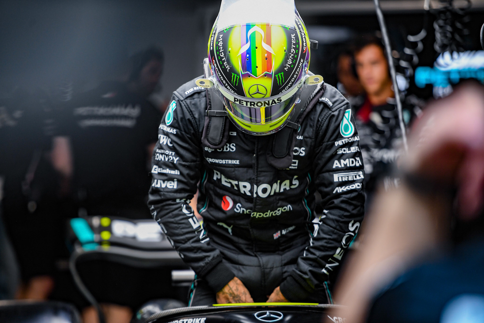 Lewis Hamilton (GBR) Mercedes AMG F1 Team; Formel 1 GP USA Las Vegas. Samstag 18.11.2023