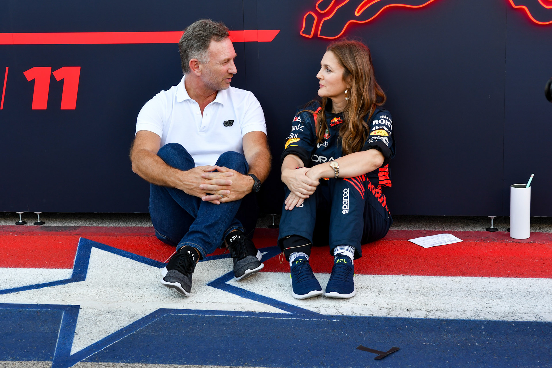 Christian Horner, Red Bull Racing und Drew Barrymore; Formel 1 GP USA Austin Texas. Freitag 20.10.2023