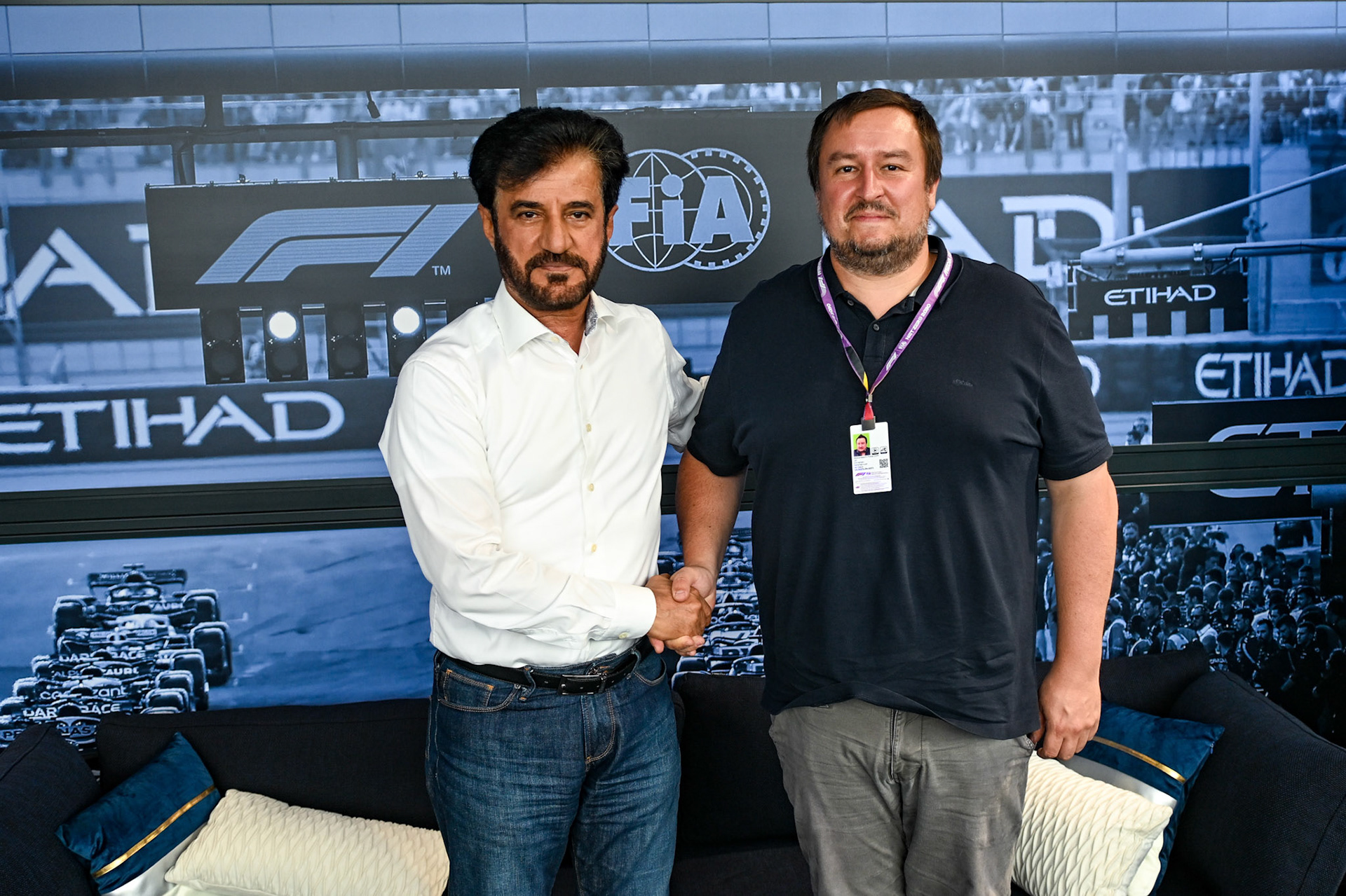 Mohammed bin Sulayem im Interview mit Christian Nimmervoll; Formel 1 GP Spa Francorchamps/ Belgien. Samstag, 29.07.2023