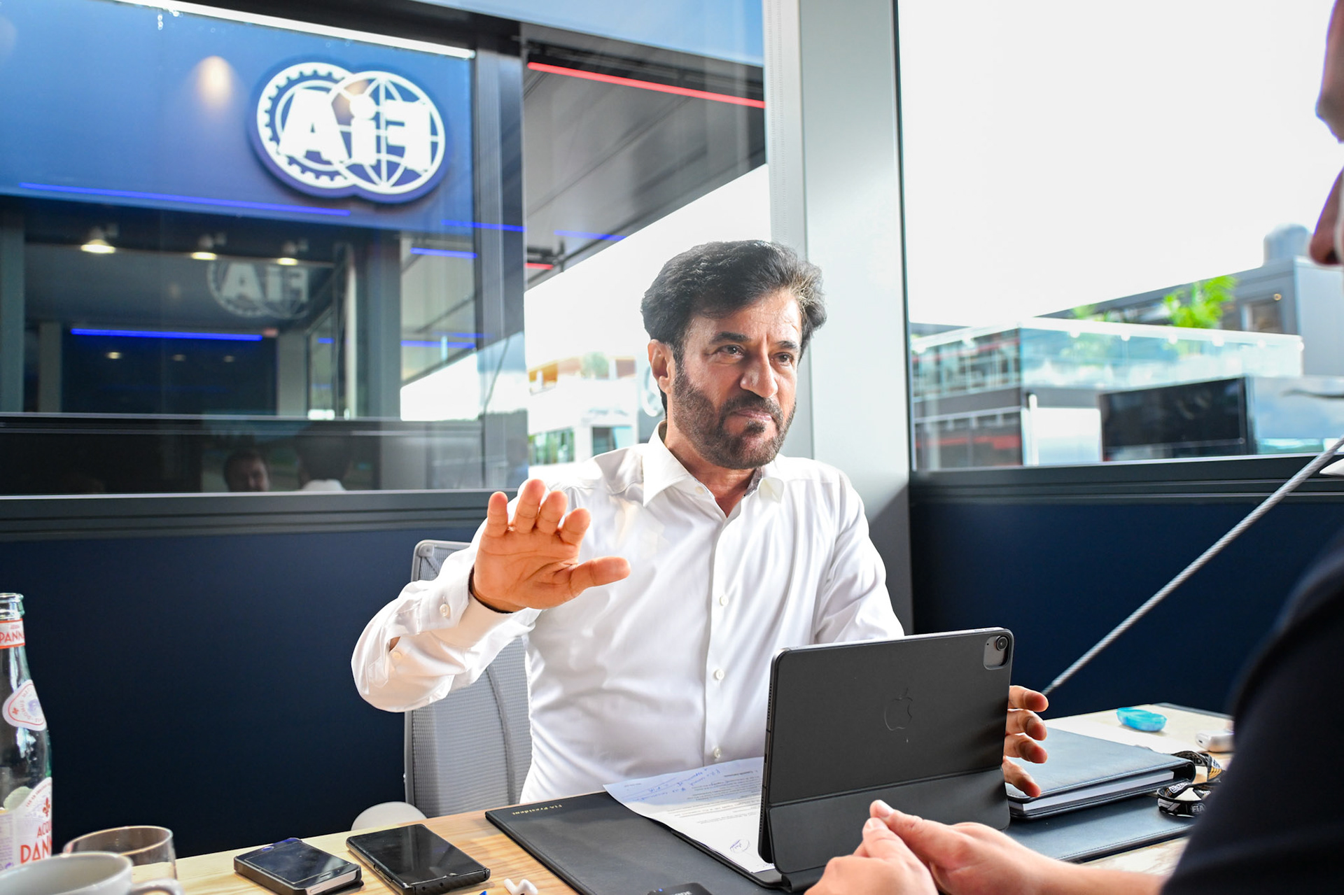Mohammed bin Sulayem im Interview mit Christian Nimmervoll; Formel 1 GP Spa Francorchamps/ Belgien. Samstag, 29.07.2023