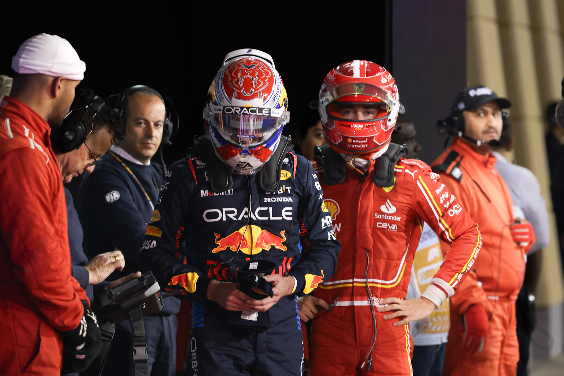 Max Verstappen #1, Oracle Red Bull Racing, Charles Leclerc #16, Scuderia Ferrari; Formel 1 GP Bahrain. Freitag 01.03.2024