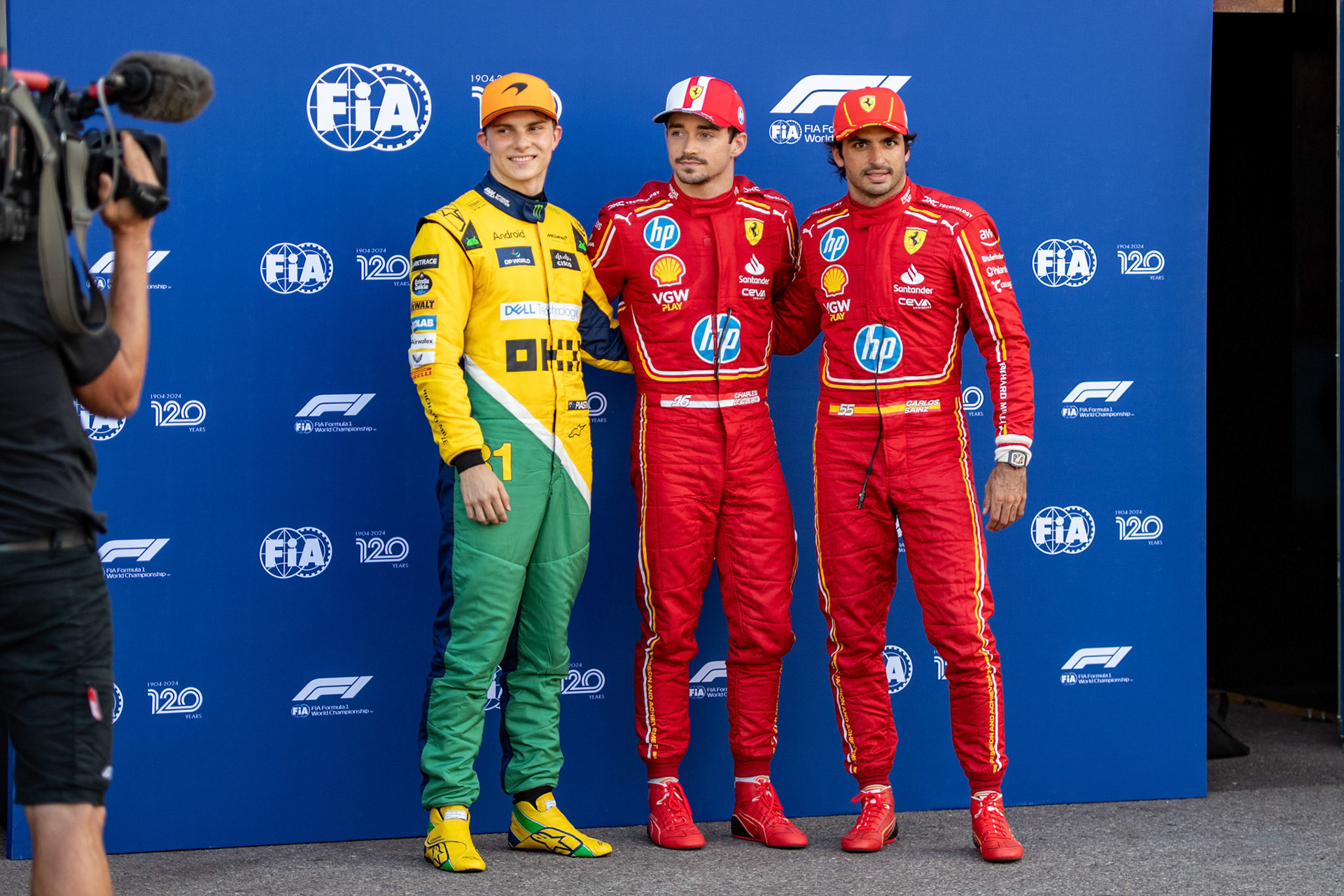 Oscar Piastri #81, McLaren Formula 1 Team und Charles Leclerc #16, Scuderia Ferrari und Carlos Sainz #55, Scuderia Ferrari; Formel1 GP Monaco Samstag, 25.05.2024