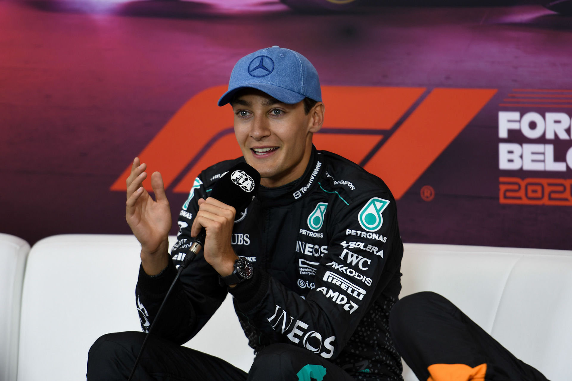 George Russell #63, Mercedes-AMG Petronas F1 Team in der Pressekonferenz;Formel 1 GP Spa / Belgien. Sonntag, 28.07.2024