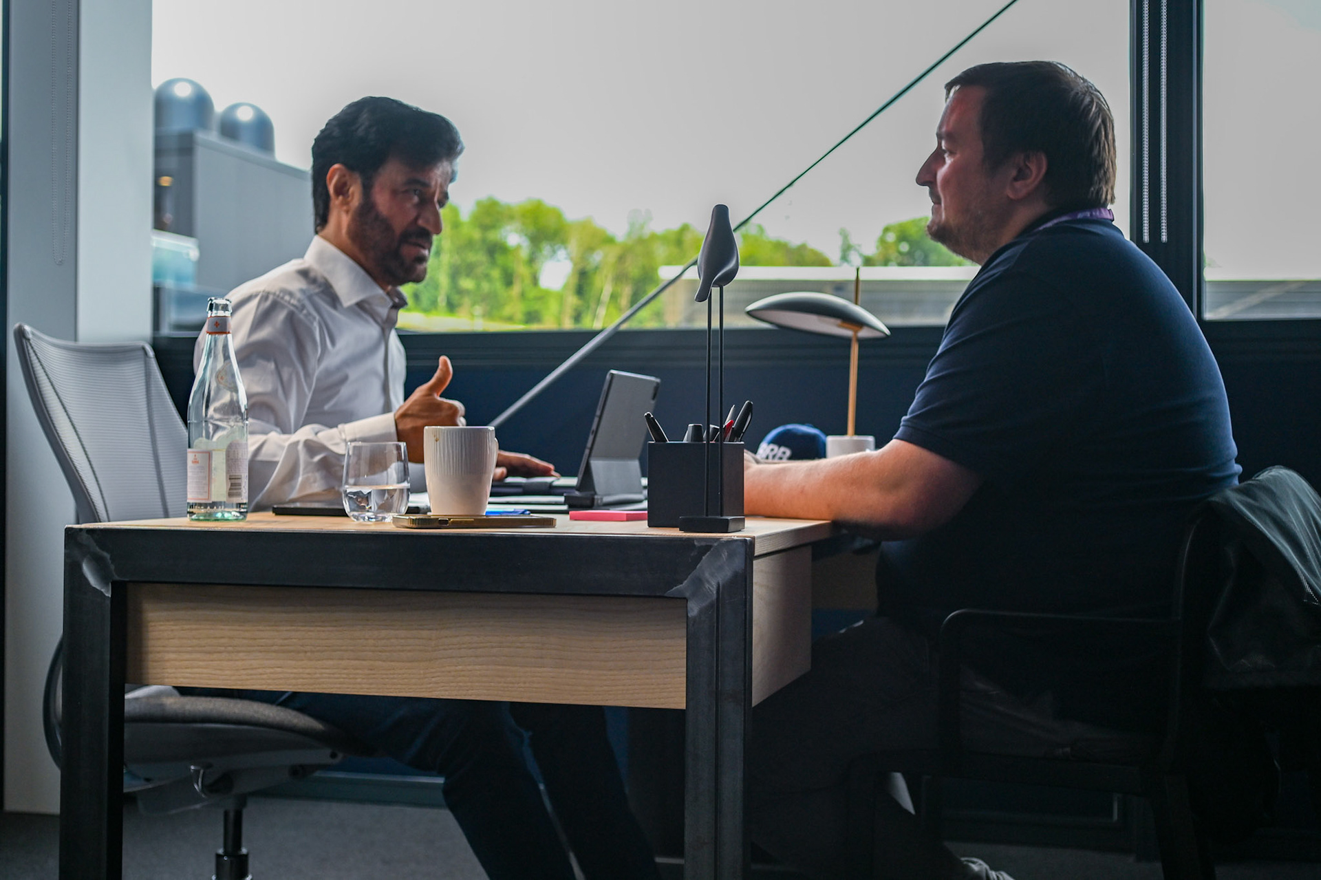 Mohammed bin Sulayem im Interview mit Christian Nimmervoll; Formel 1 GP Spa Francorchamps/ Belgien. Samstag, 29.07.2023