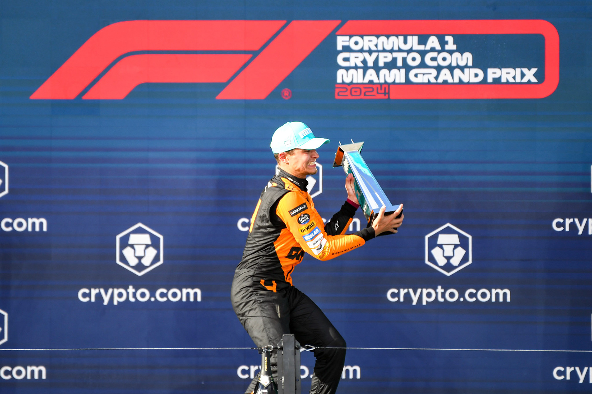 Lando Norris #4, McLaren Formula 1 Team auf dem Podium; Formel 1 GP Miami / USA. 05.05.2024