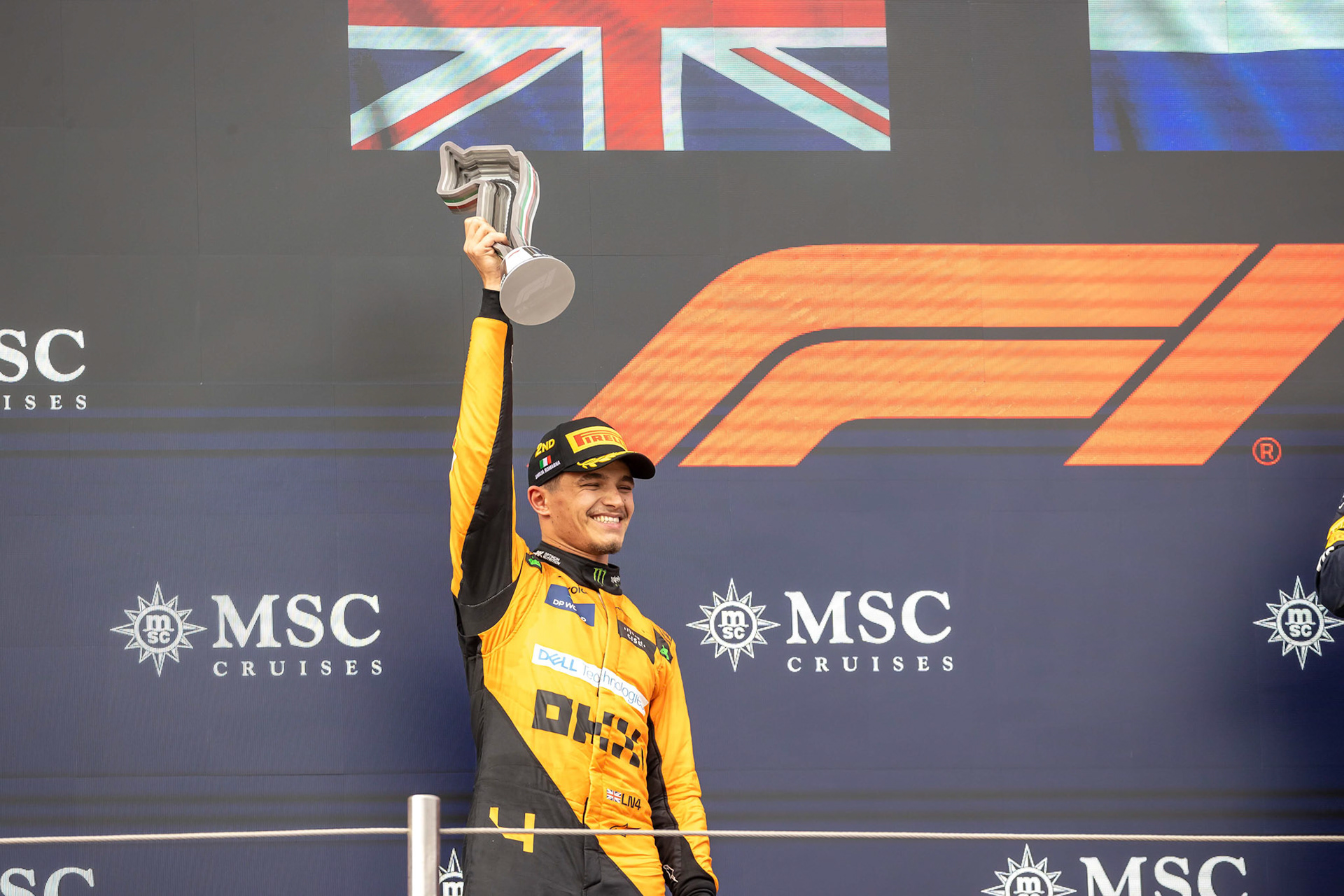 Lando Norris #4, McLaren Formula 1 Team auf dem Podium.; F1 GP Imola / Italien Sonntag, 19.05.2024