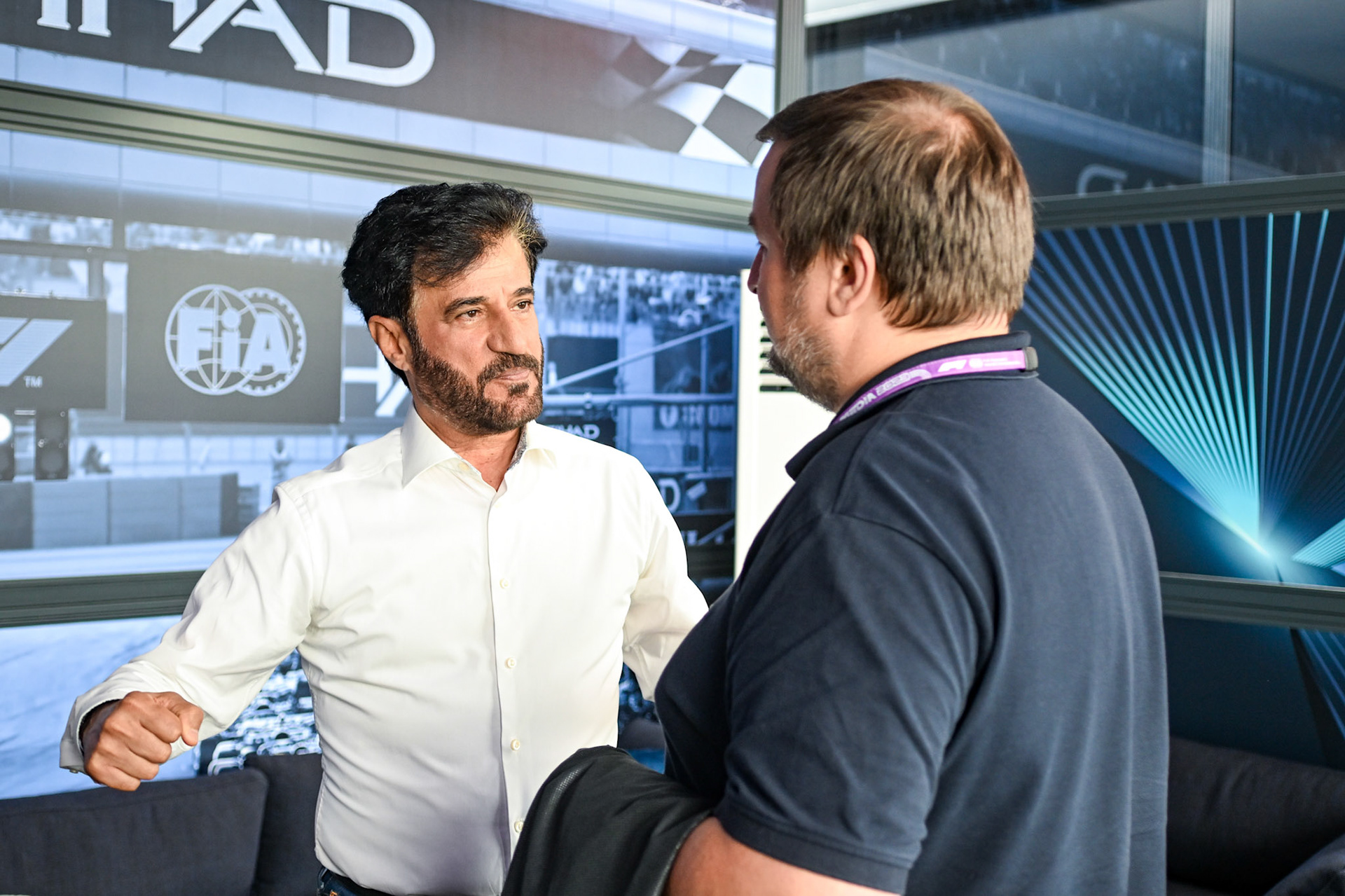 Mohammed bin Sulayem im Interview mit Christian Nimmervoll; Formel 1 GP Spa Francorchamps/ Belgien. Samstag, 29.07.2023